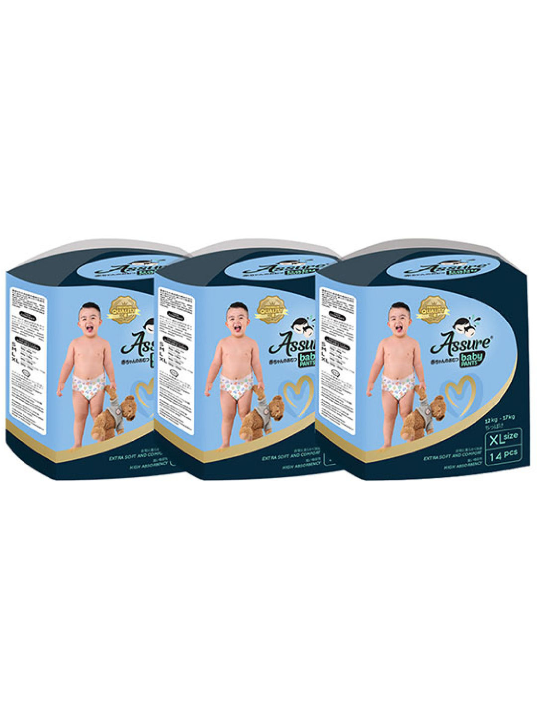 Assure Diapers Baby Diaper Dry Pants XL (14 pcs) - Pack of 3