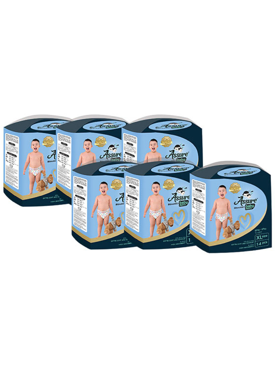 Assure Diapers Baby Diaper Dry Pants XL (14 pcs) - Pack of 6