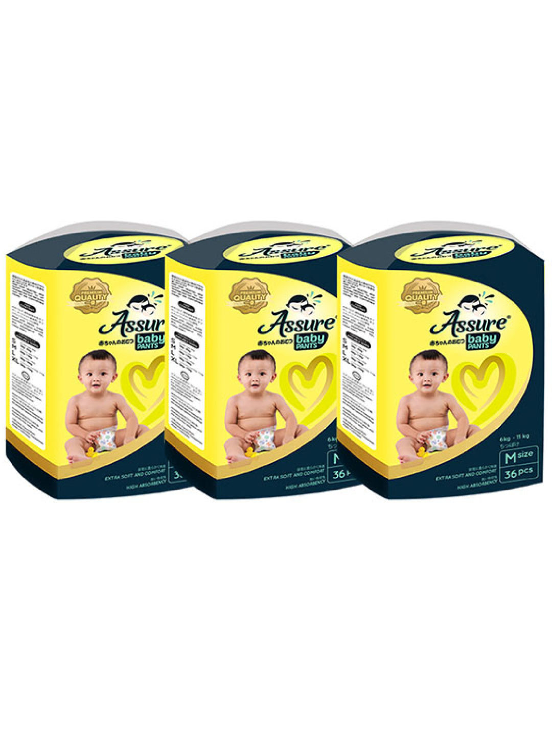 Assure Diapers Baby Diaper Dry Pants Medium (36 pcs) - Pack of 3