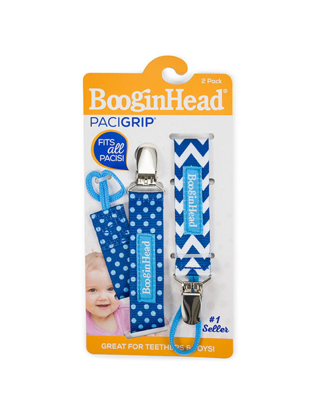 BooginHead Blue Chevron PaciGrip (Pack of 2) (No Color- Image 3)