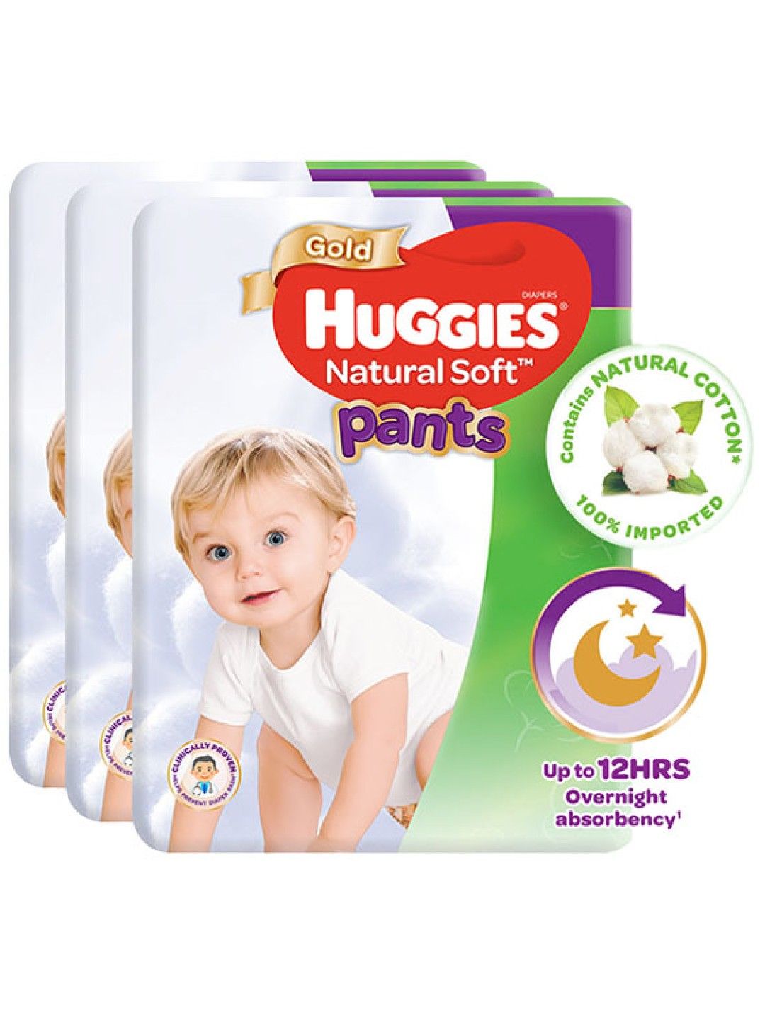 Huggies Natural Soft Pants Medium (56s) Bundle of 3 (No Color- Image 1)