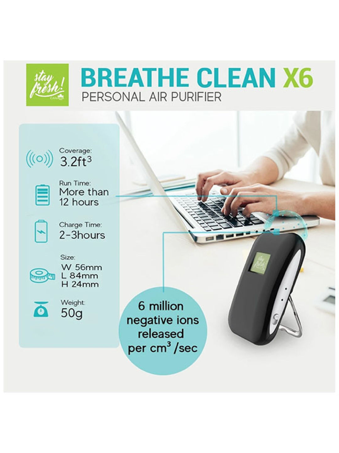 Stay Fresh! Canada X6 Personal Air Purifier (No Color- Image 2)