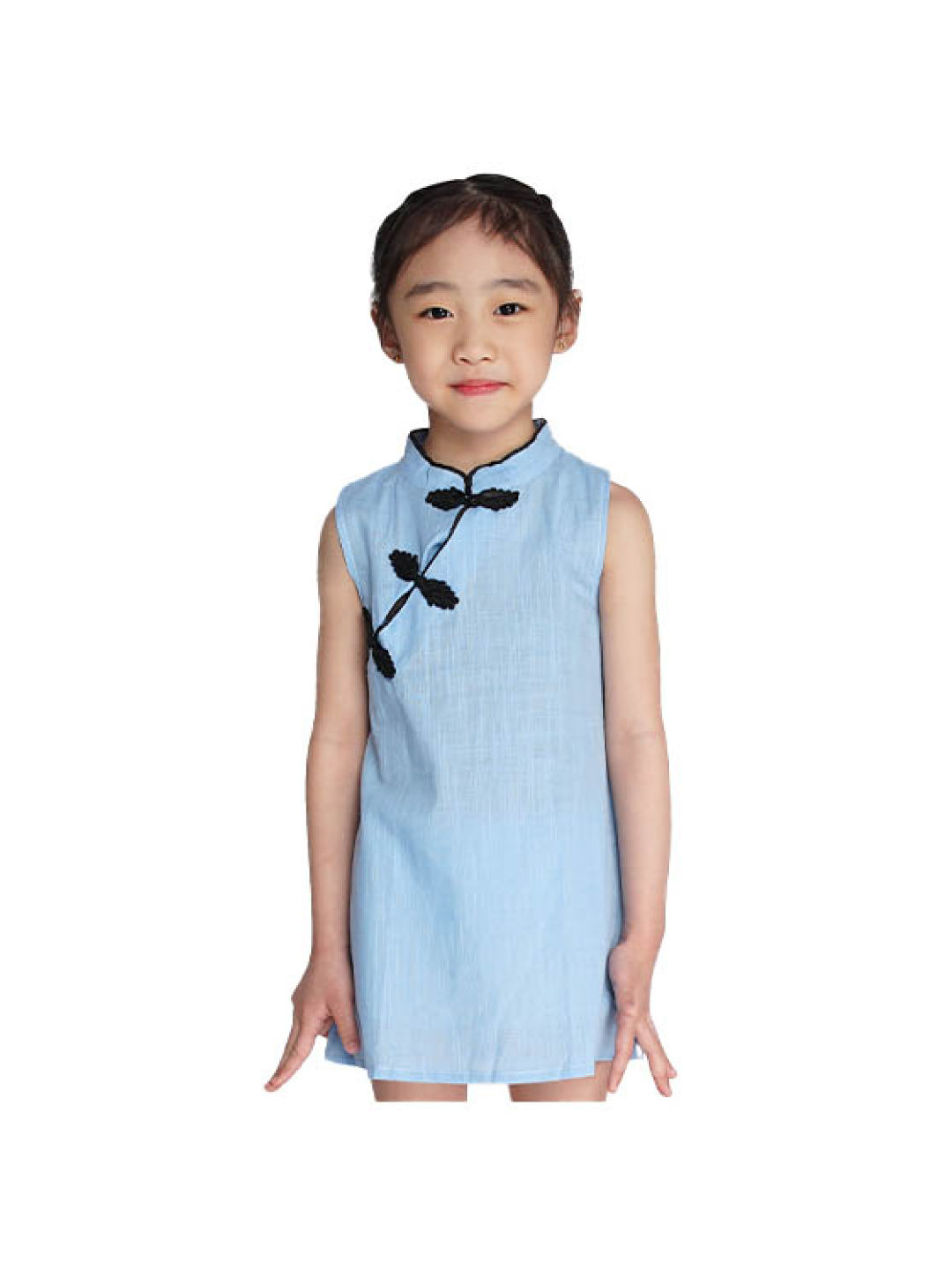 INSPI Kids Girls Chinese Dress Prints Sleeveless Dress (Blue- Image 2)