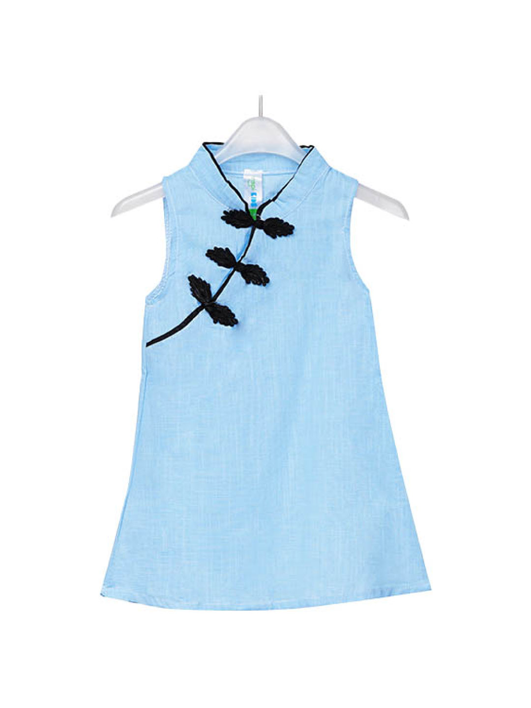 INSPI Kids Girls Chinese Dress Prints Sleeveless Dress (Blue- Image 1)
