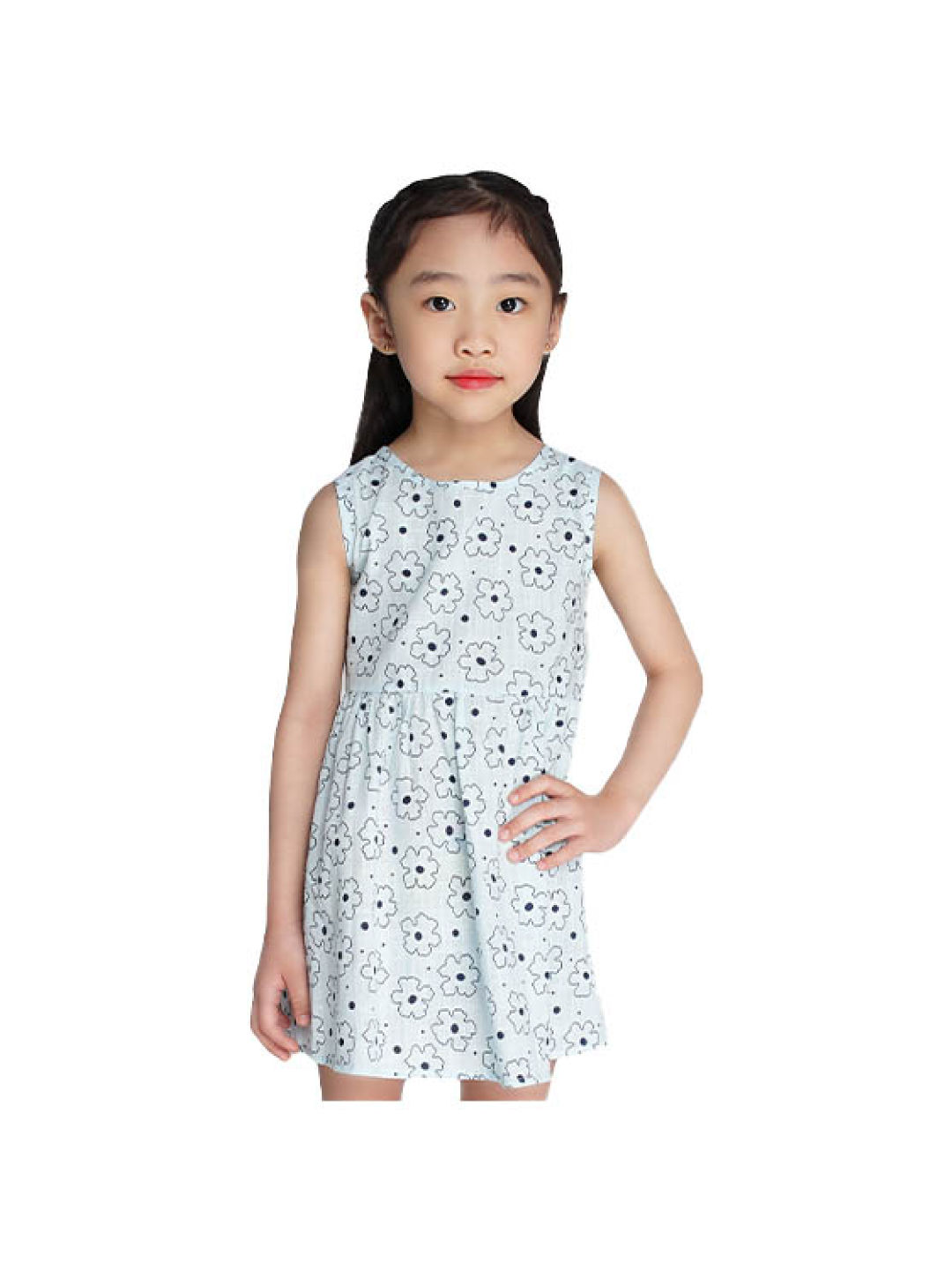 INSPI Kids Girls Dress Flower Prints Sleeveless Dress (Light Blue- Image 1)