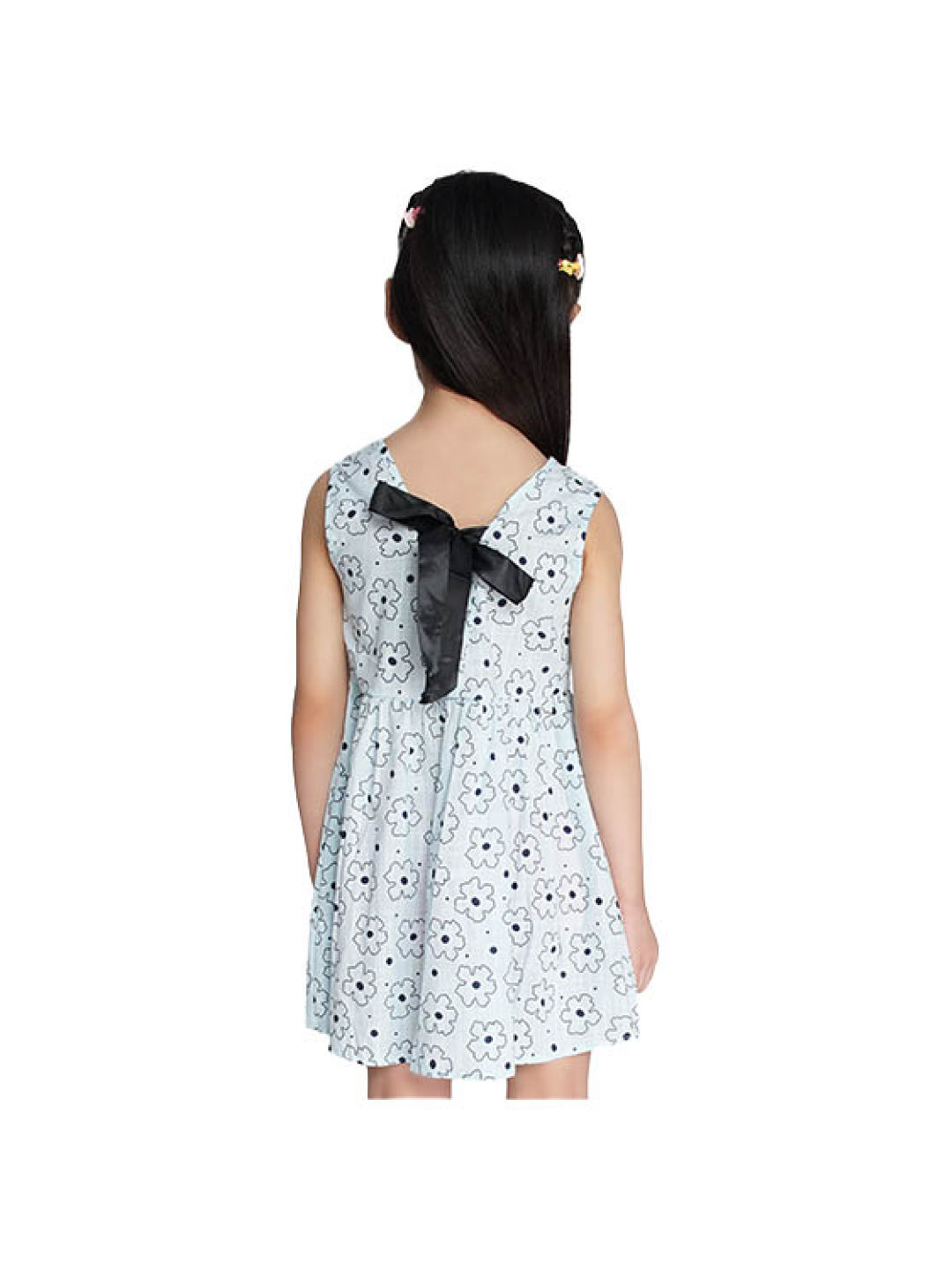 INSPI Kids Girls Dress Flower Prints Sleeveless Dress (Light Blue- Image 2)