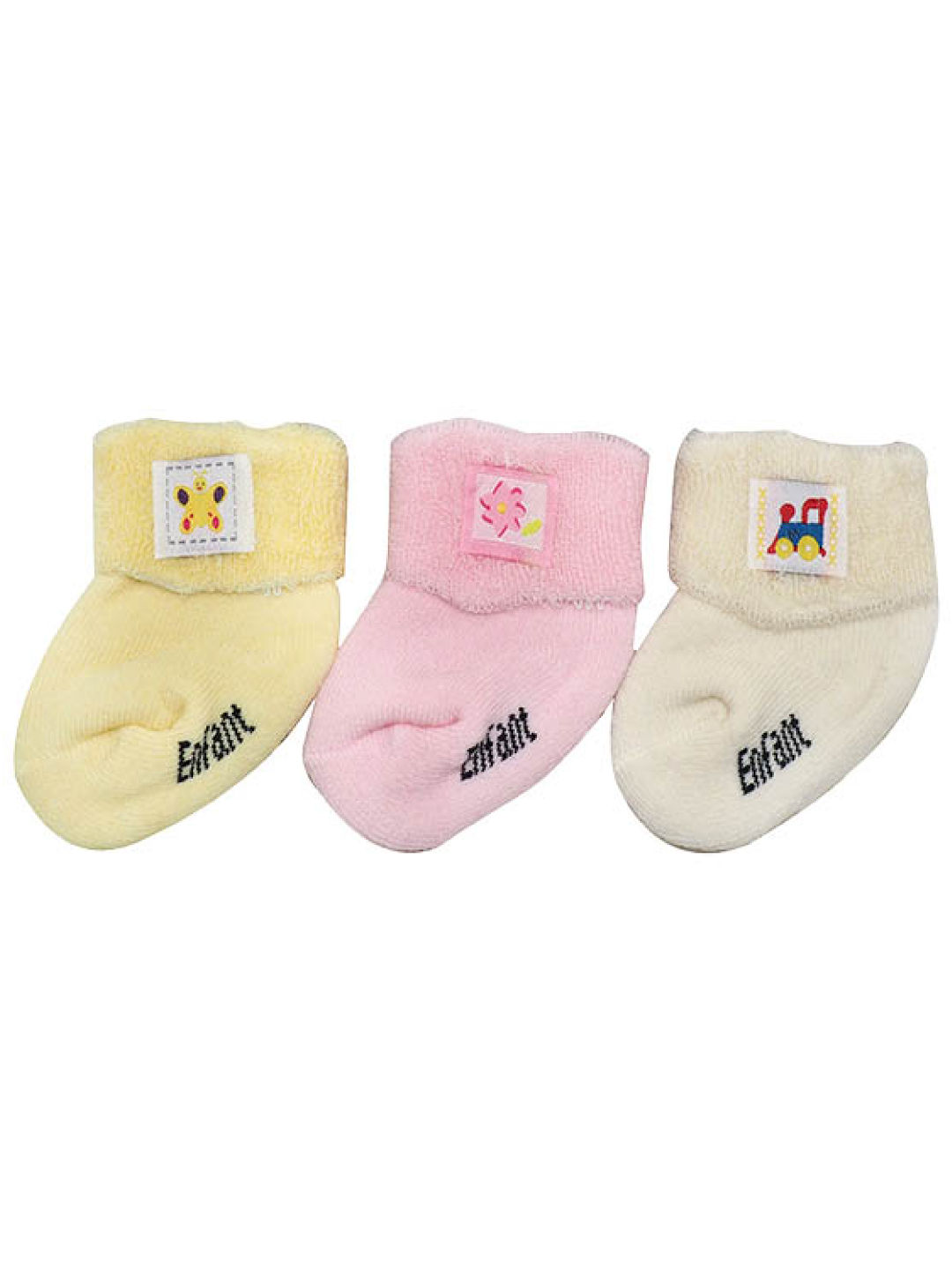 Enfant Thick Terry Socks (3 Pairs) (Beige/Pink/Yellow- Image 1)