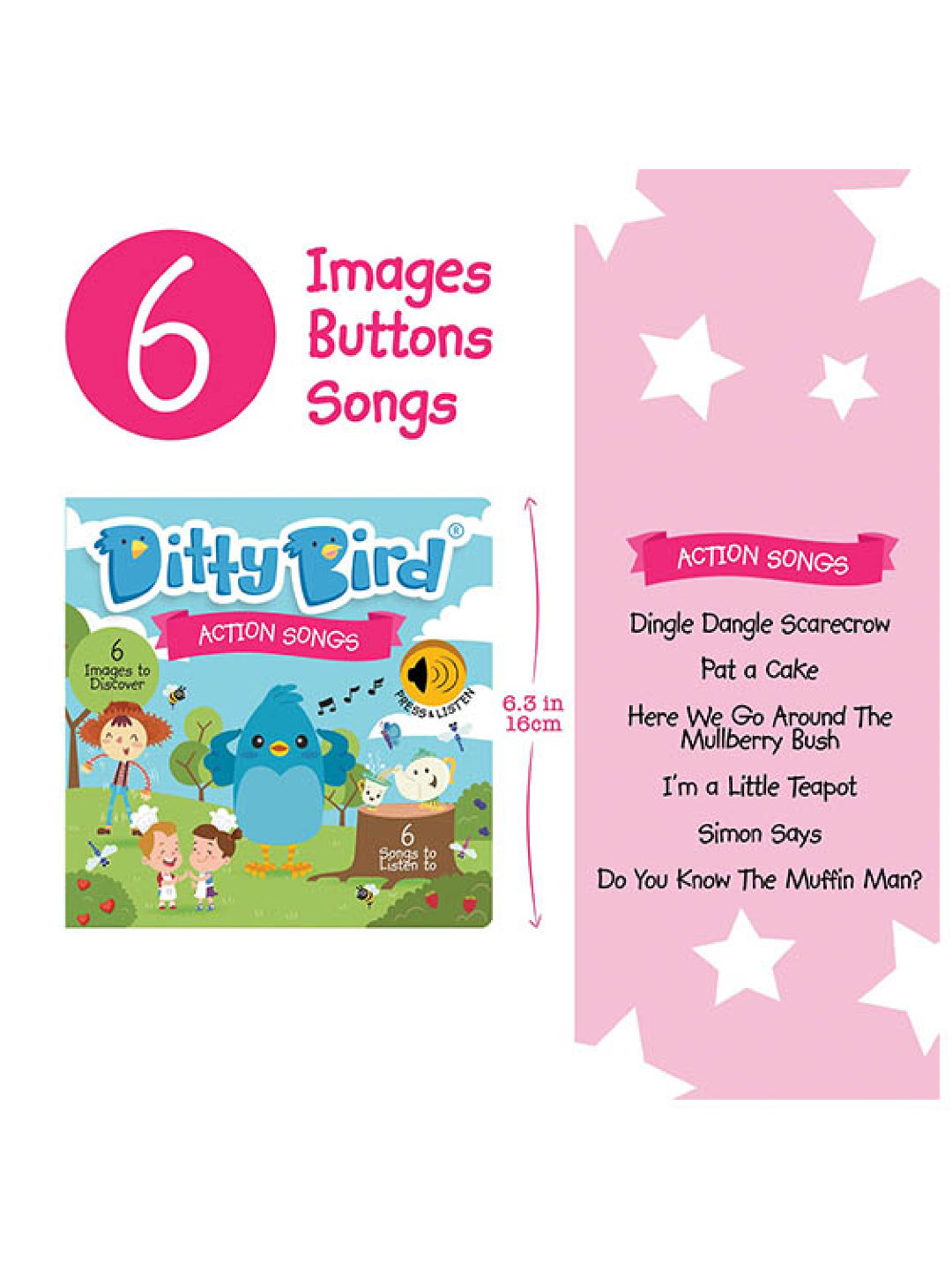 Ditty Bird Musical Book - Action Songs (No Color- Image 2)