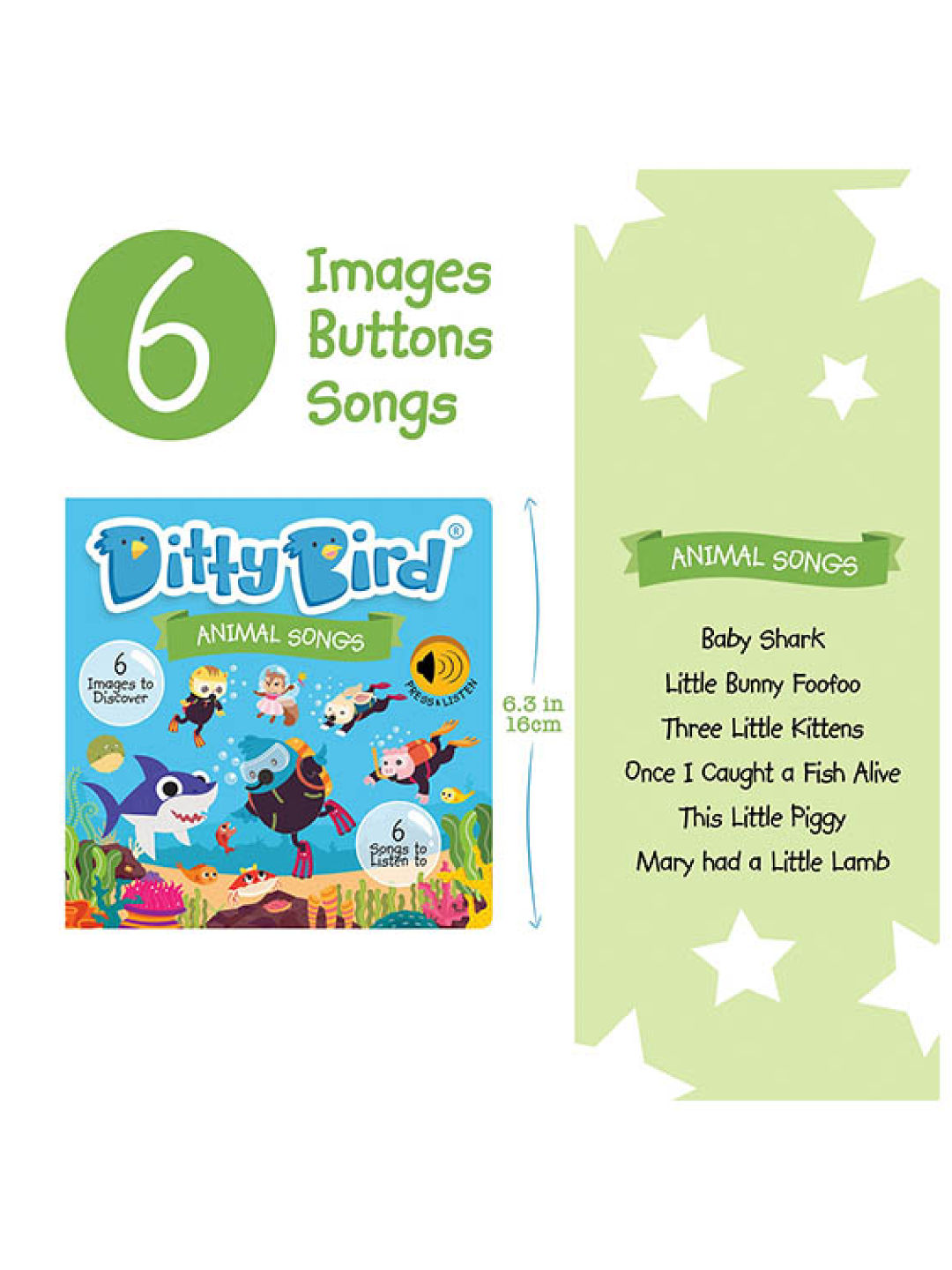 Ditty Bird Musical Book - Animal Songs (No Color- Image 2)