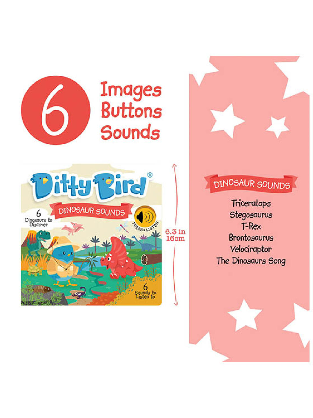 Ditty Bird Musical Book - Dinosaur Sounds (No Color- Image 2)