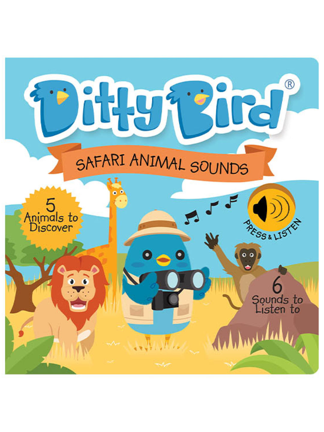 Ditty Bird Musical Book - Safari Animal Sounds (No Color- Image 1)