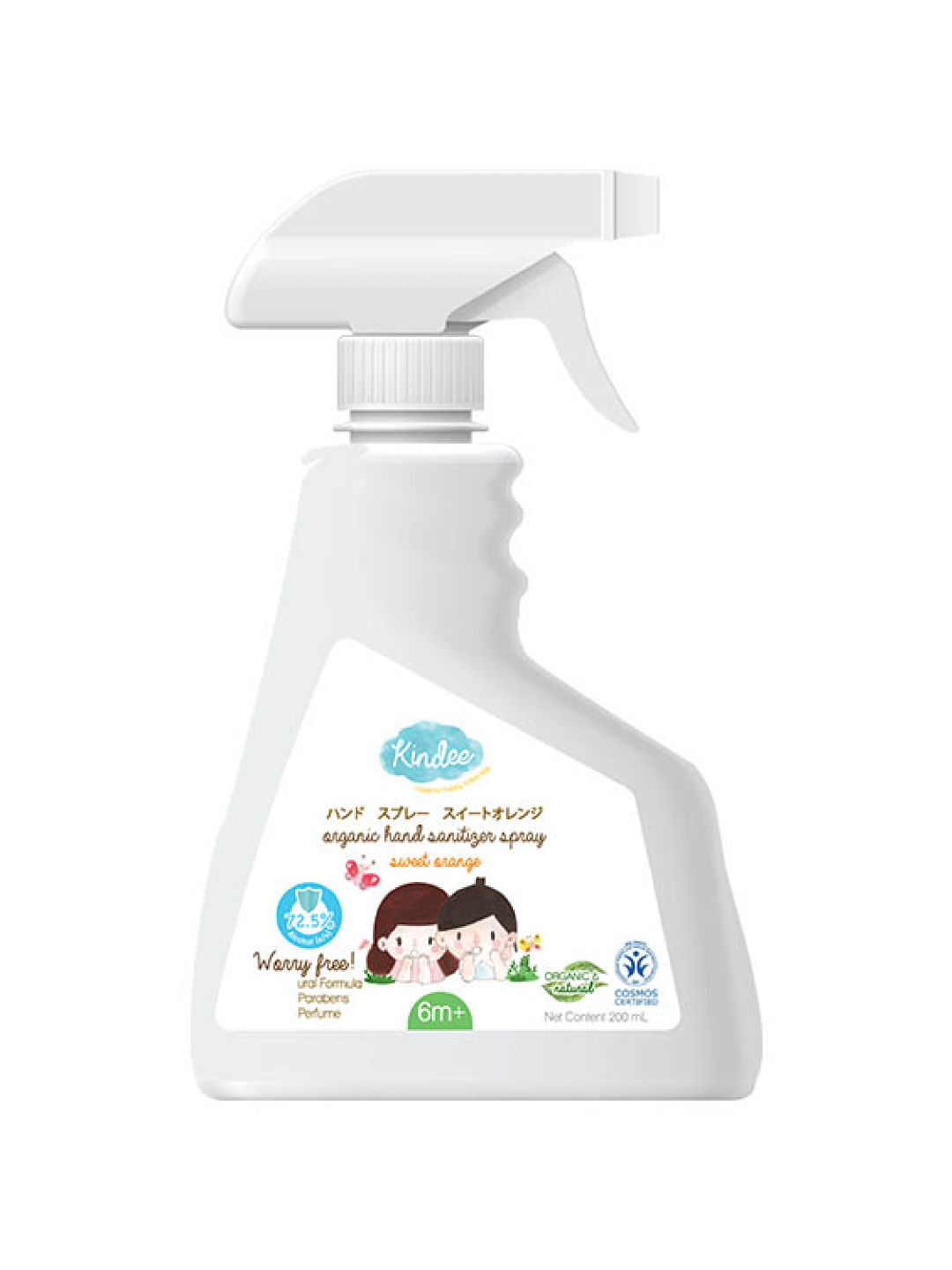 Kindee Organic Food Grade Hand Sanitizer Spray (200ml) Sweet Orange Scent (No Color- Image 1)