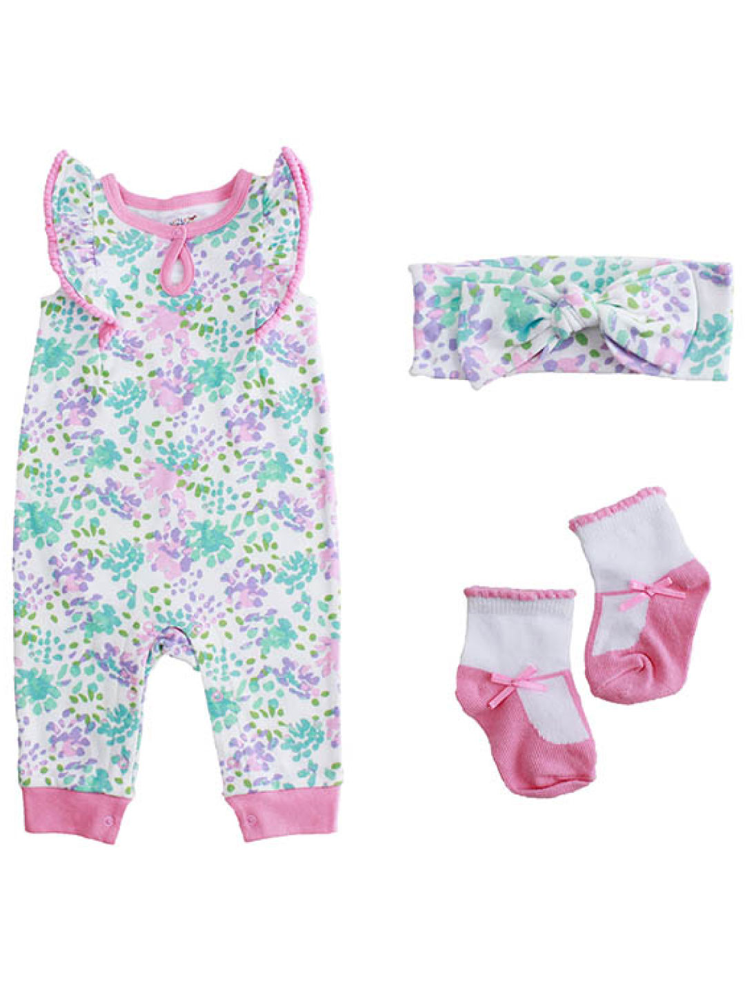 Little Steps 3-Piece Jumpsuit, Headband, And Socks Inksplash (Aqua- Image 1)