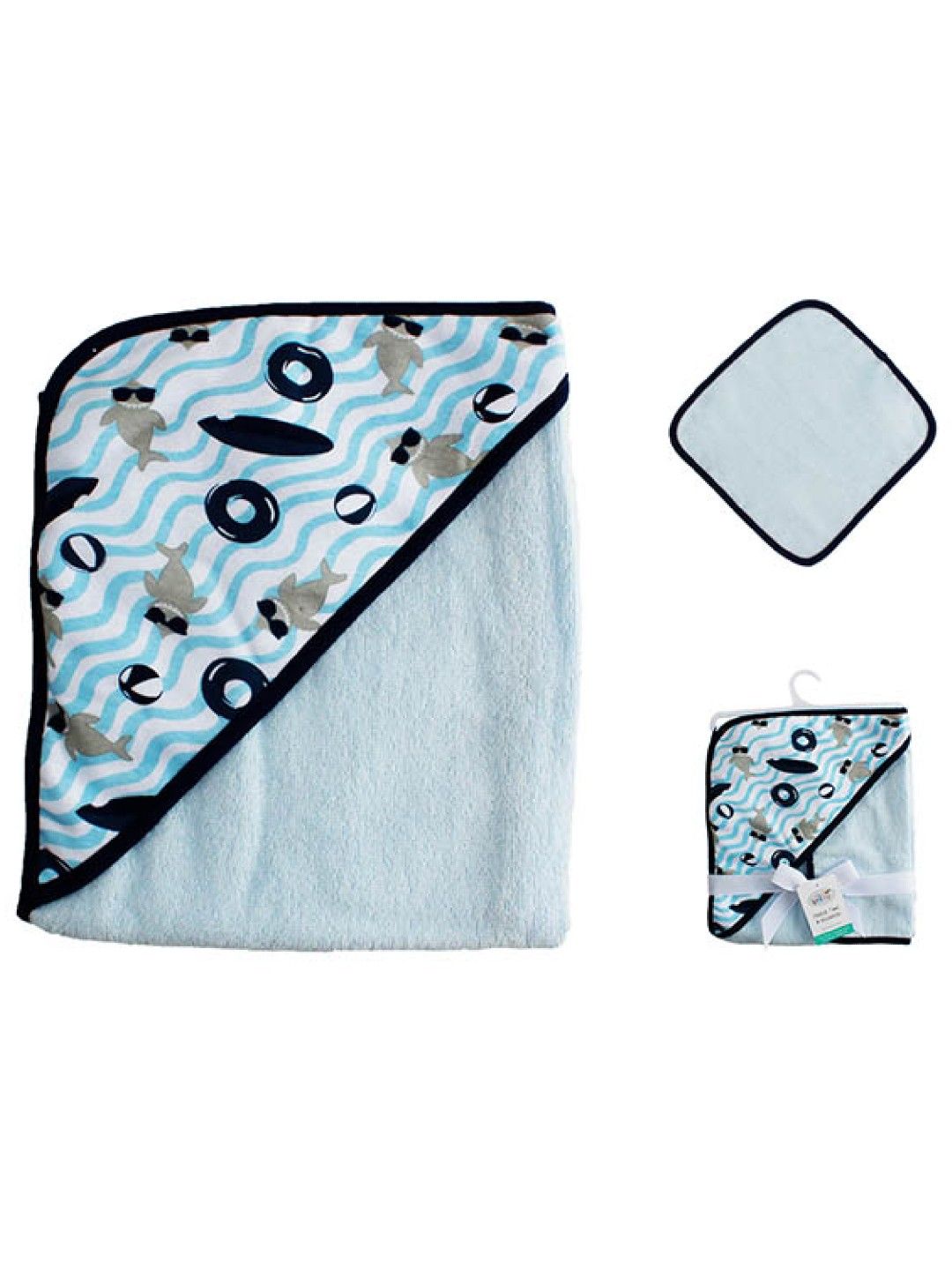 Little Steps Shark Hooded Towel and Wash Cloth (Blue- Image 1)