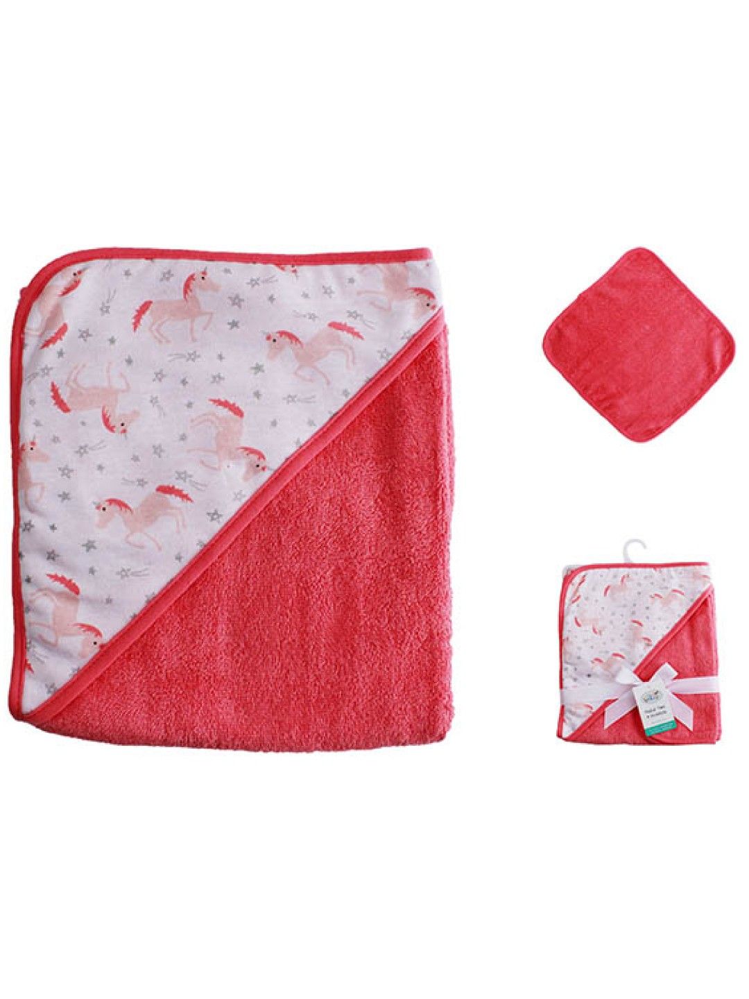 Little Steps Unicorn Hooded Towel and Wash Cloth (Pink- Image 1)