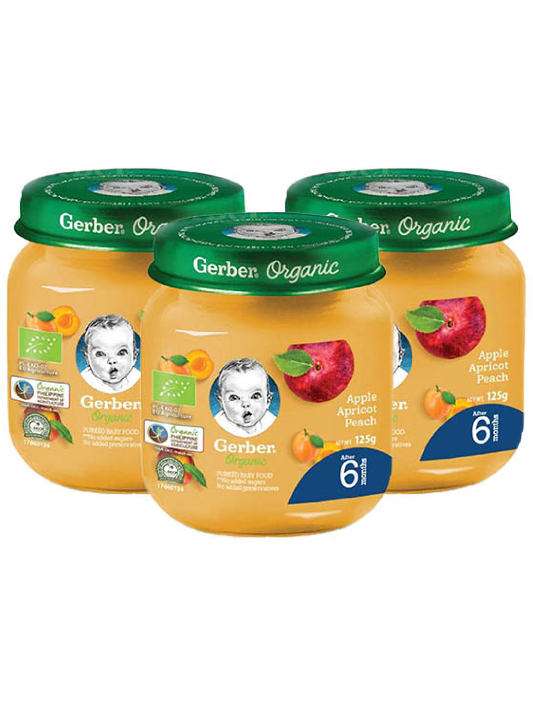 Gerber Organic Apple Apricot & Peach (125g) Bundle of 3 (No Color- Image 1)