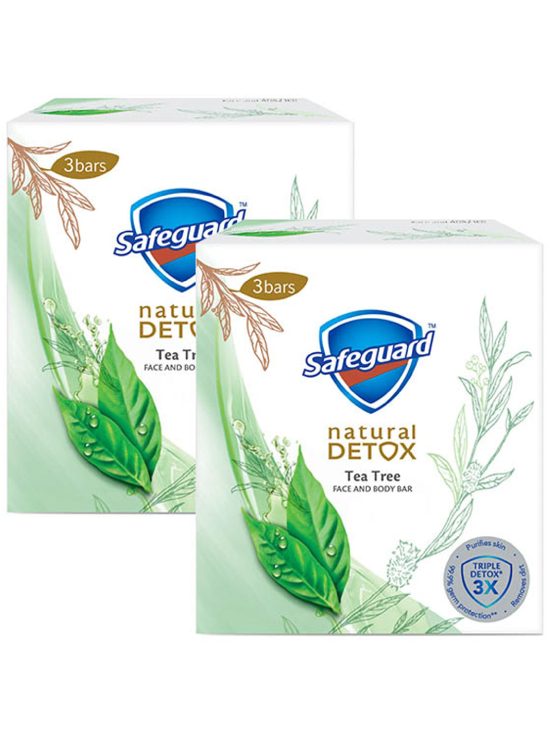 Safeguard Detox Face and Body Bar Soap Tea Tree 2-Pack (3 x 108g) (No Color- Image 1)