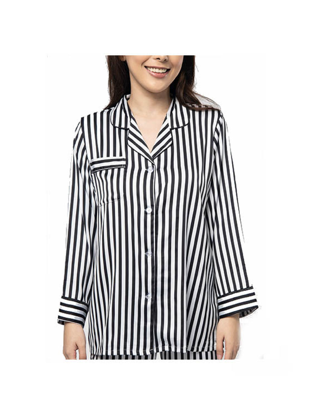 Amelia Sleepwear Alexa Silk Pants Sleepwear Set (Black, White- Image 1)
