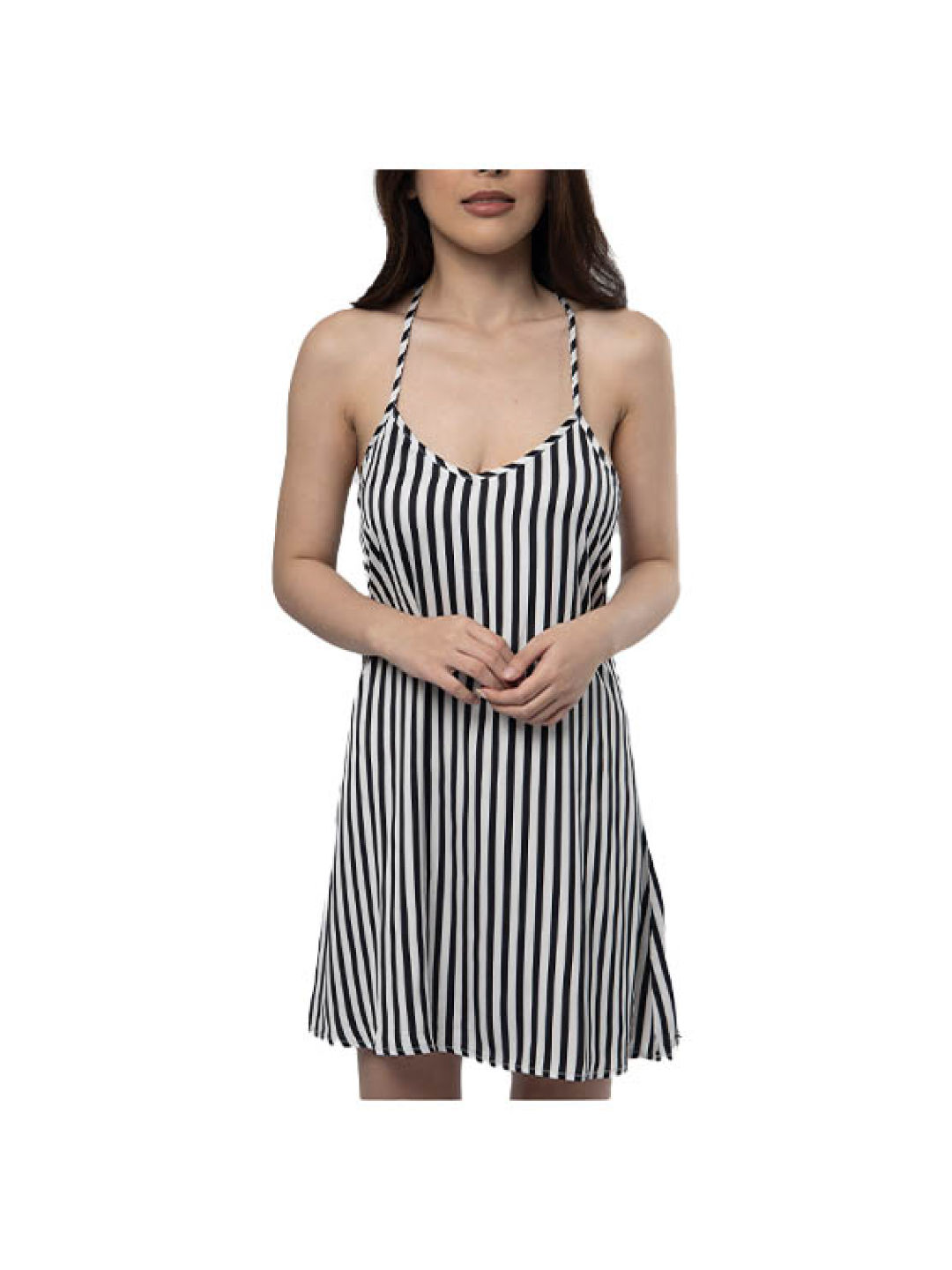 Amelia Sleepwear Willow Silk Slip Sleeepwear Dress (Black, White- Image 1)
