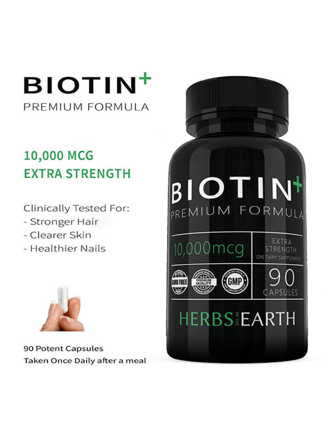 Herbs of the Earth Biotin 10,000mcg (90 Capsules) (No Color- Image 3)