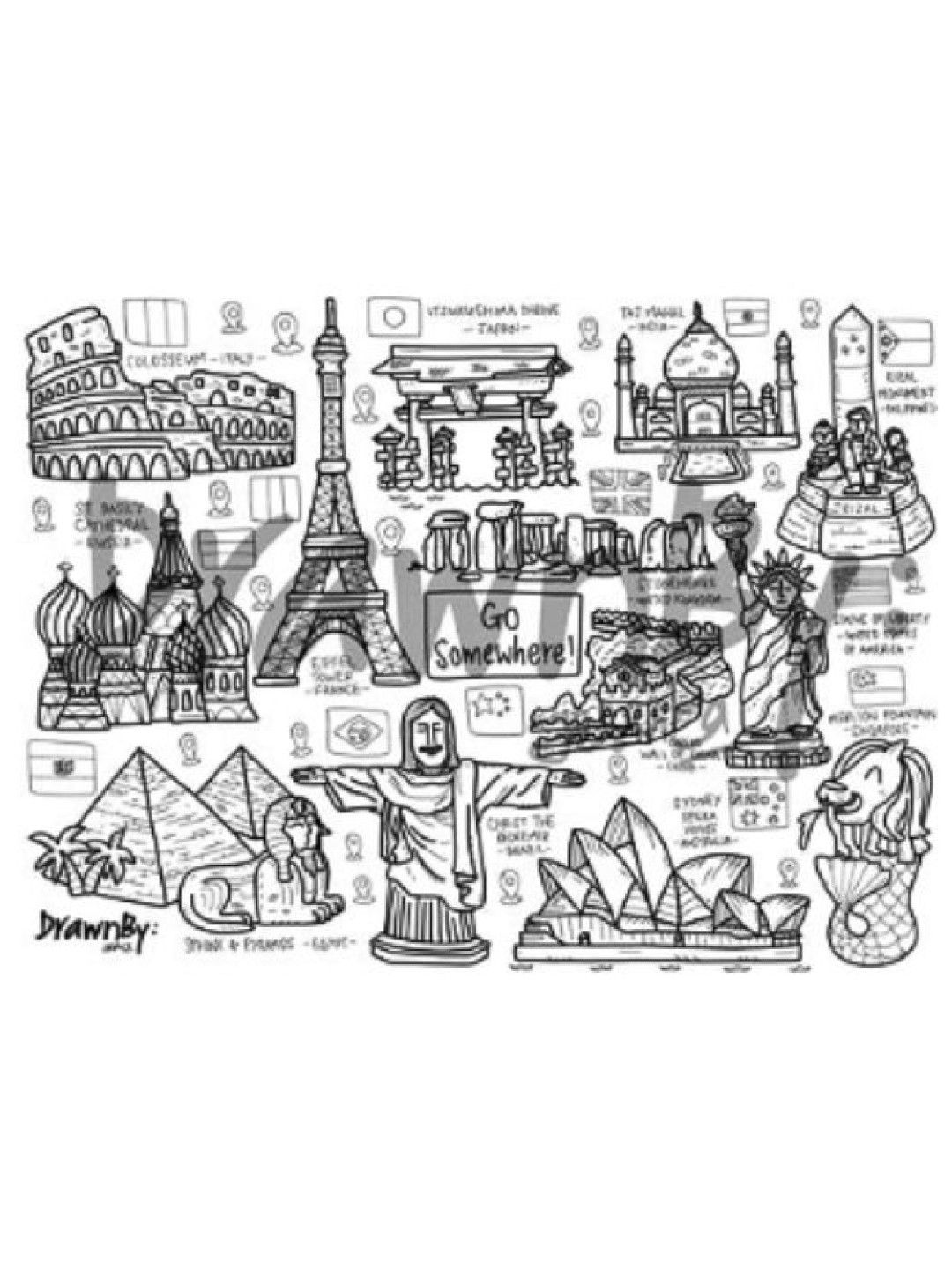 DrawnBy Washable Silicone Coloring Mat With Marker Set - Go Somewhere (No Color- Image 1)