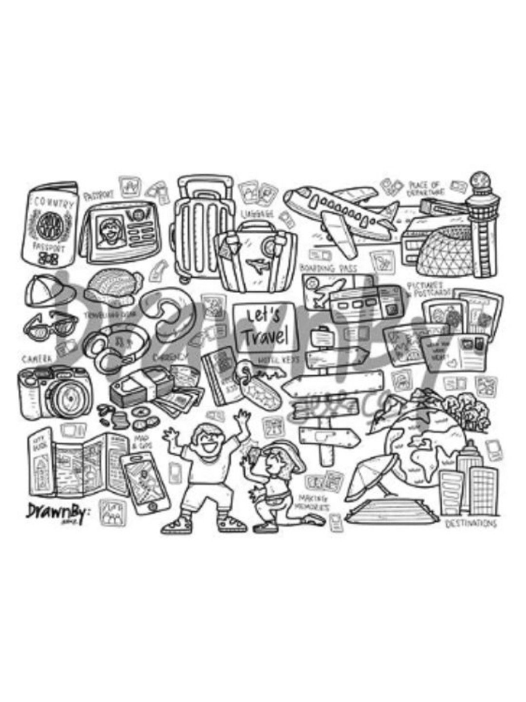 DrawnBy Washable Silicone Coloring Mat With Marker Set - Let's Travel (No Color- Image 1)