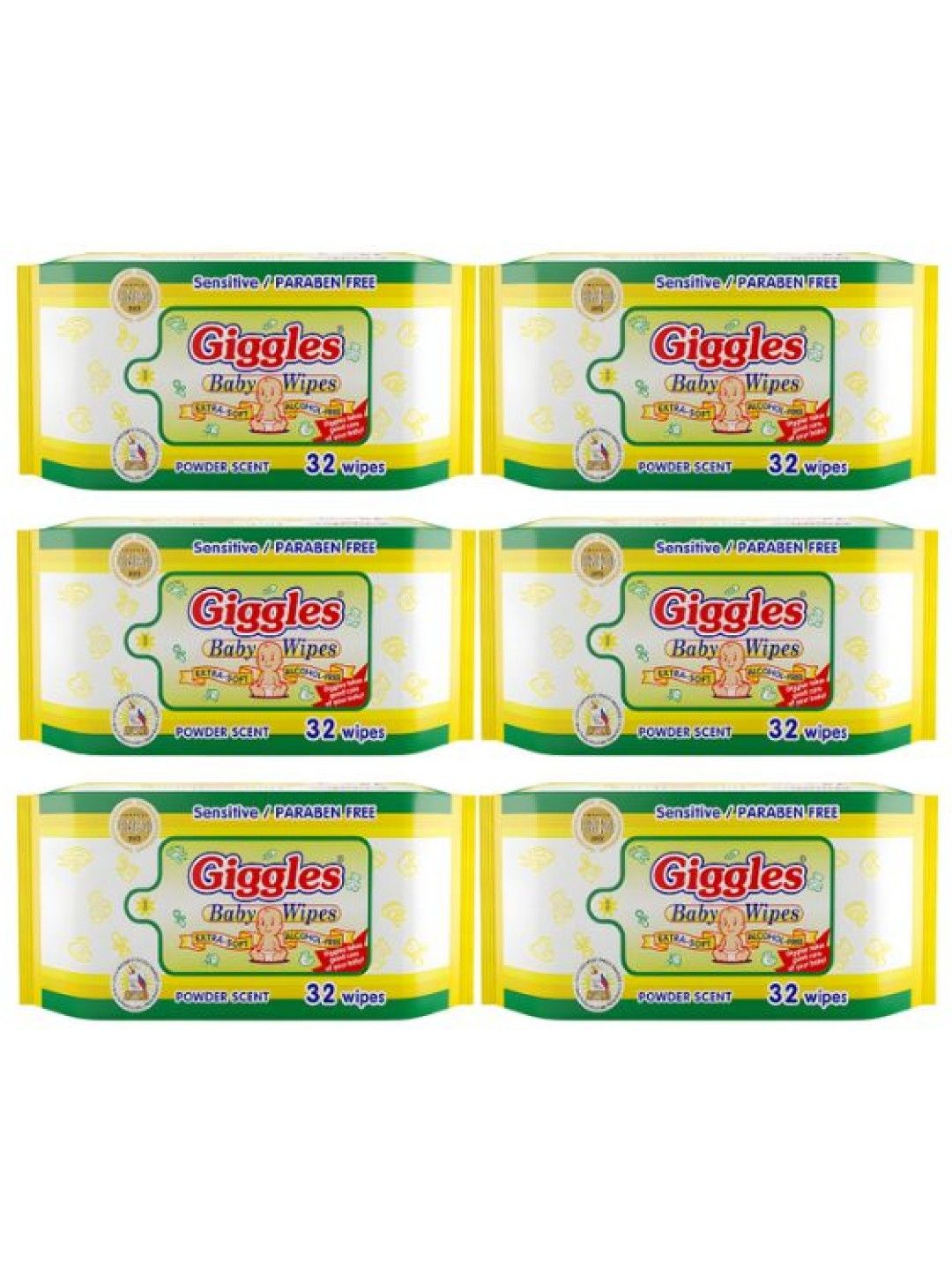 Giggles Wet Wipes Powder Scent 32s (6 packs)