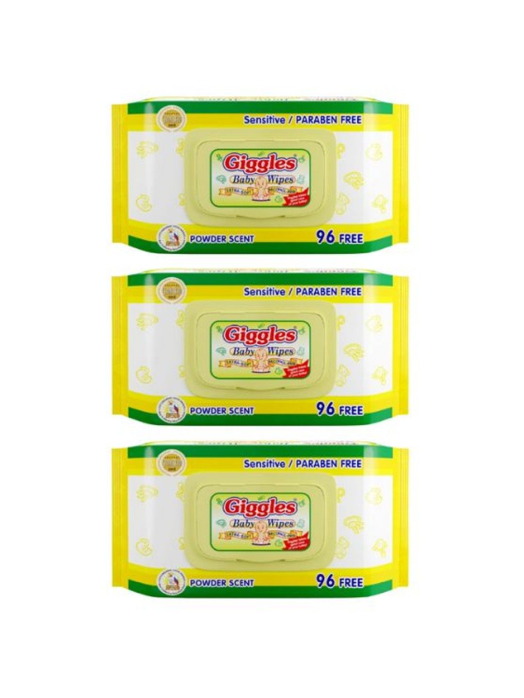 Giggles Wet Wipes Powder Scent 96s (3 packs)