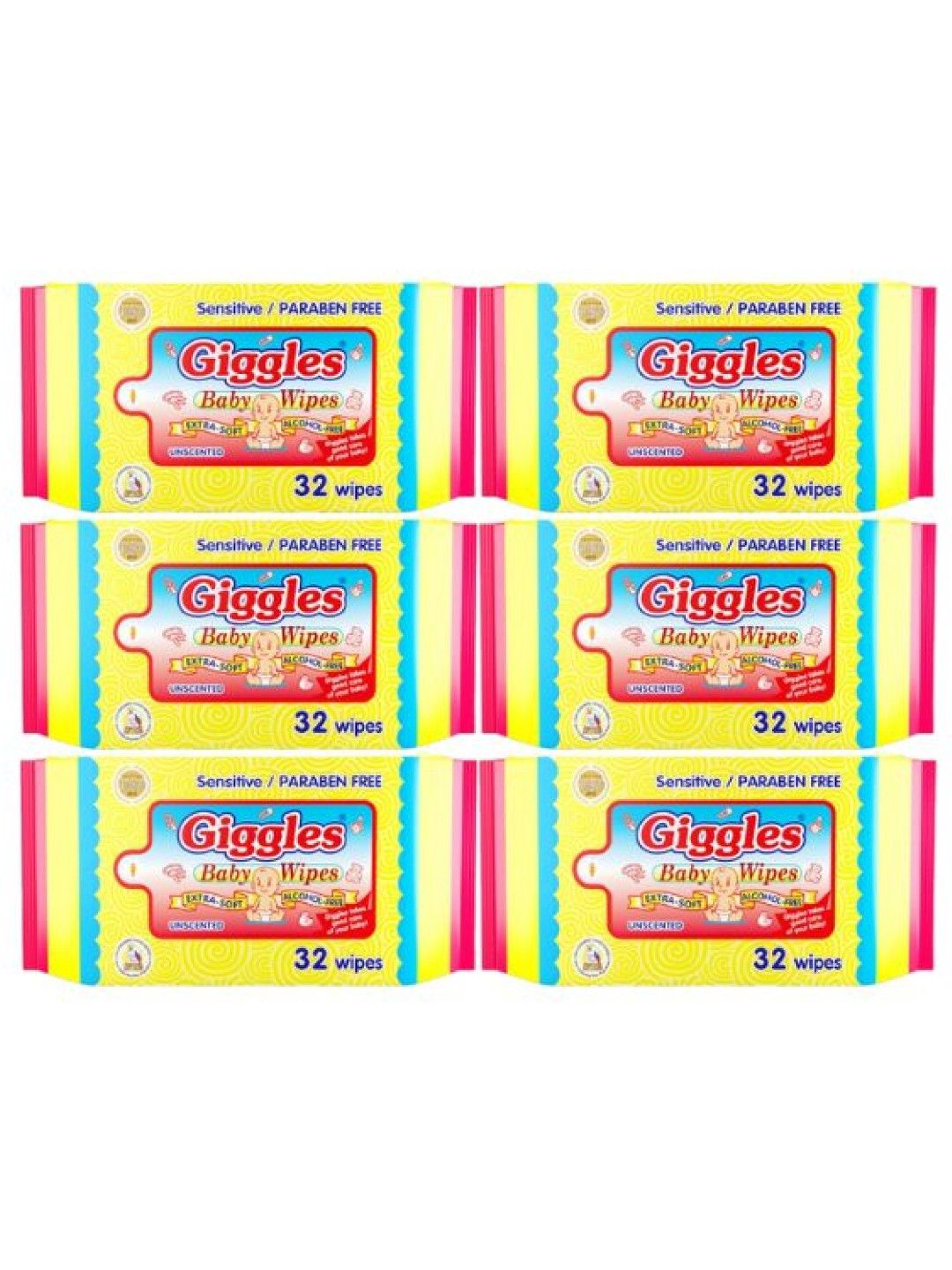 Giggles Wet Wipes Unscented 32s (6 packs)