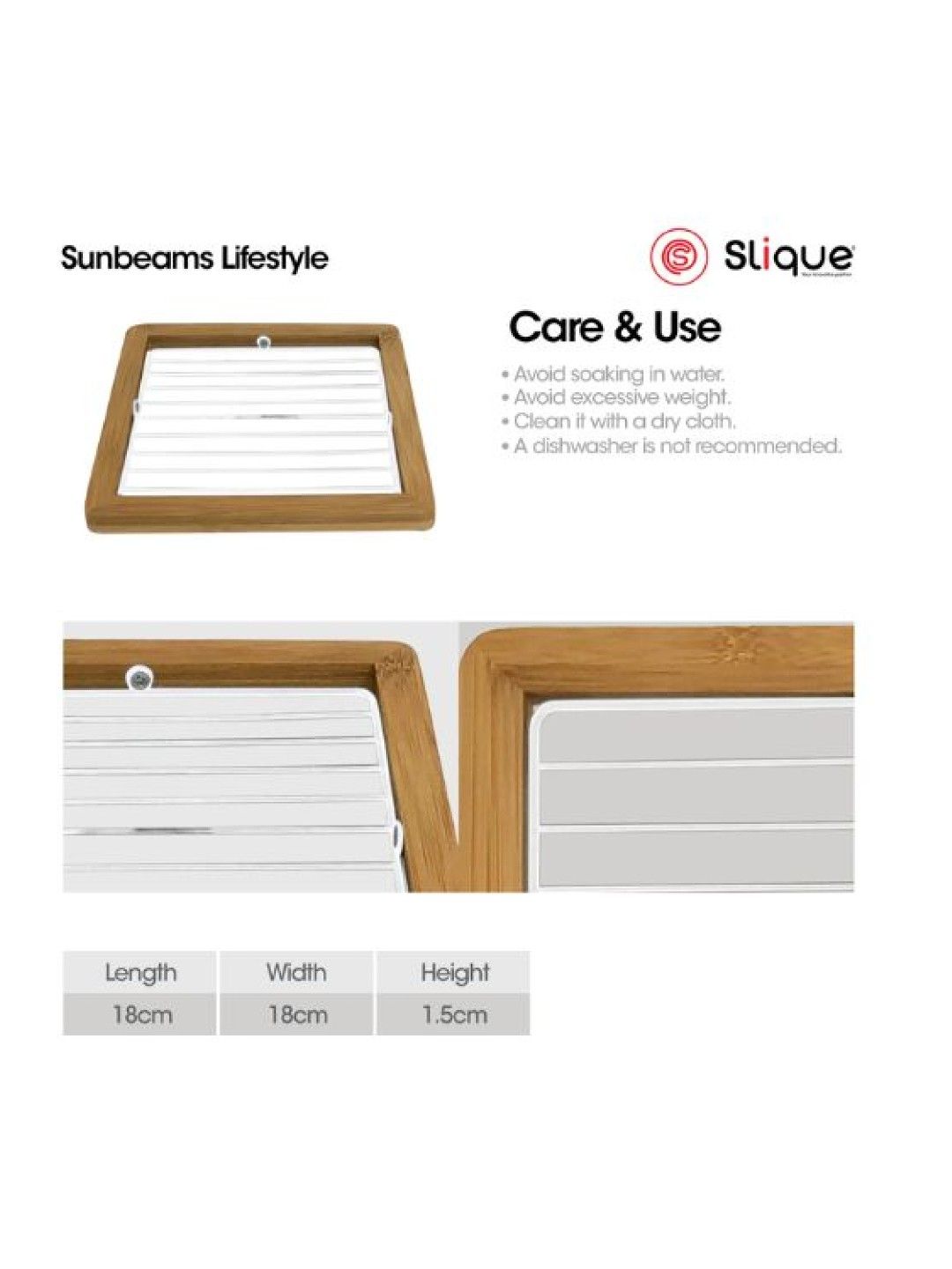 Sunbeams Lifestyle SLIQUE Premium Trivet 18x18x1.5cm Heat Pad Bamboo Metal Wire Organizer (White- Image 2)