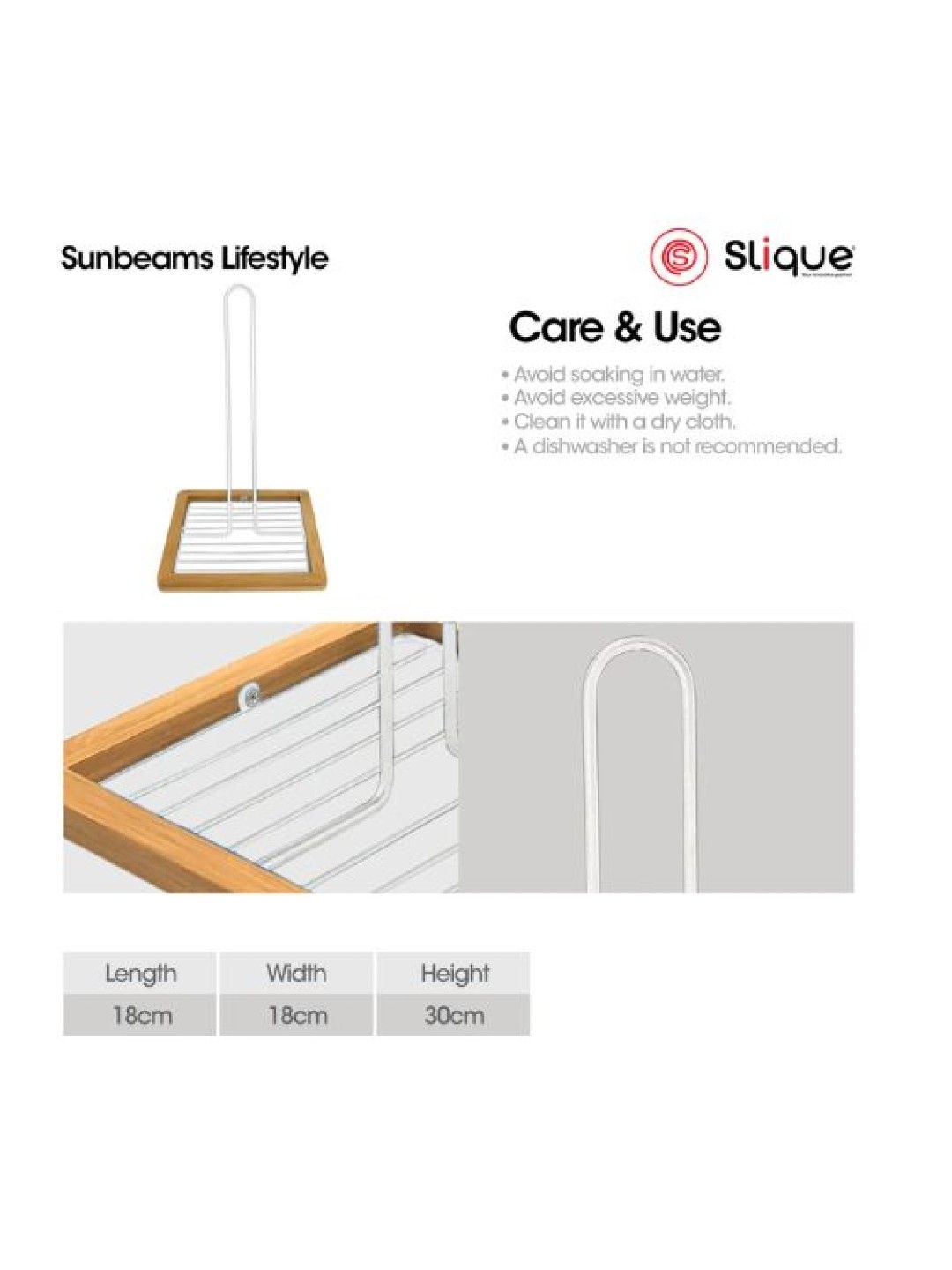 Sunbeams Lifestyle SLIQUE Premium Tissue Roll Holder 18x18x30cm Bamboo Metal Wire Organizer -White (White- Image 2)