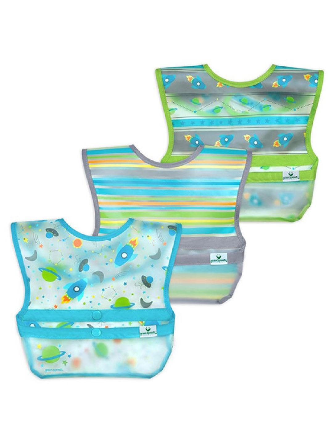 Green Sprouts Snap and Go Wipe-Off Bibs (3 Pack) (Aqua Space- Image 1)