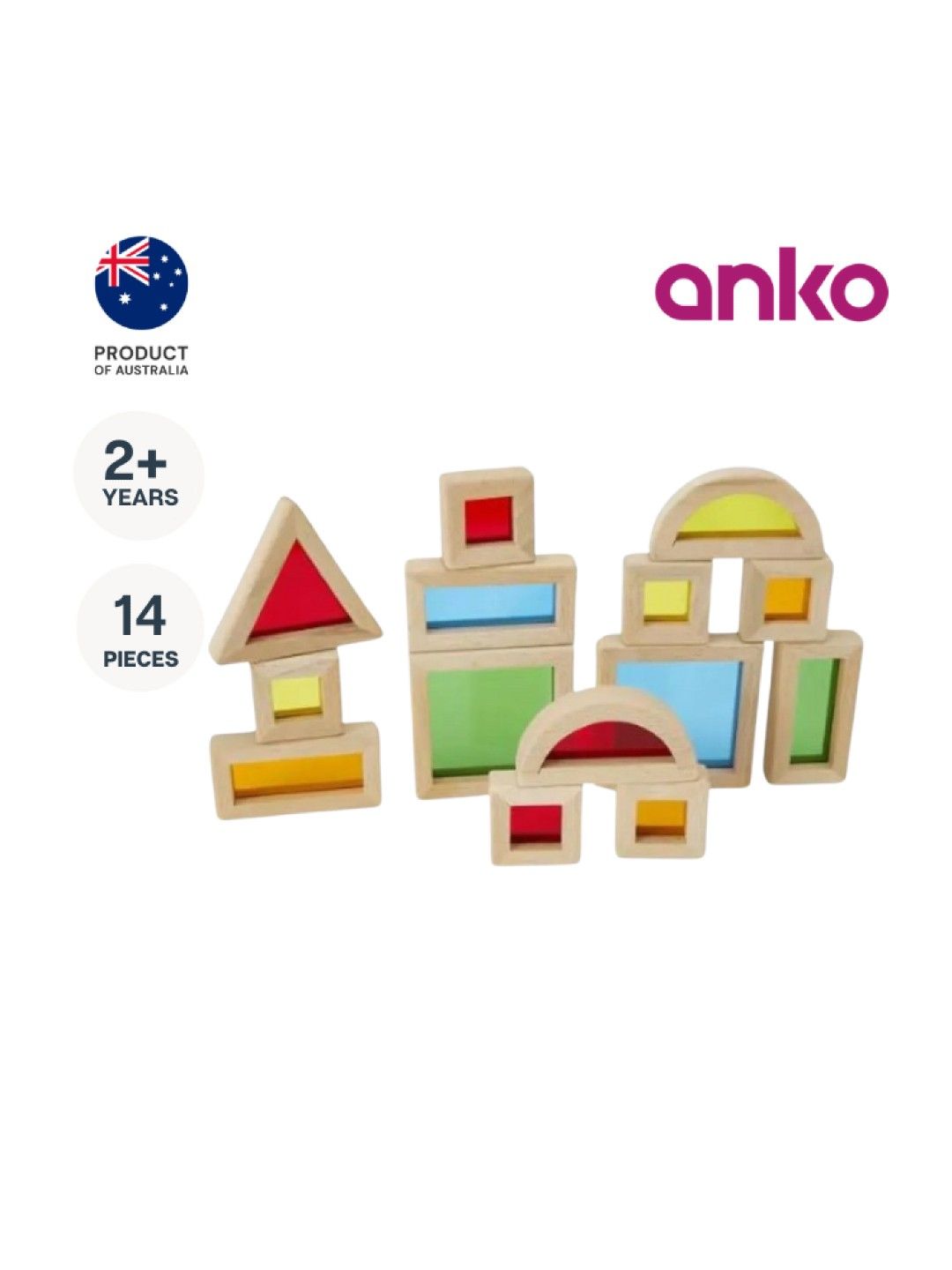 Anko Wooden Light and Colour Blocks (14pcs) (Assorted- Image 1)