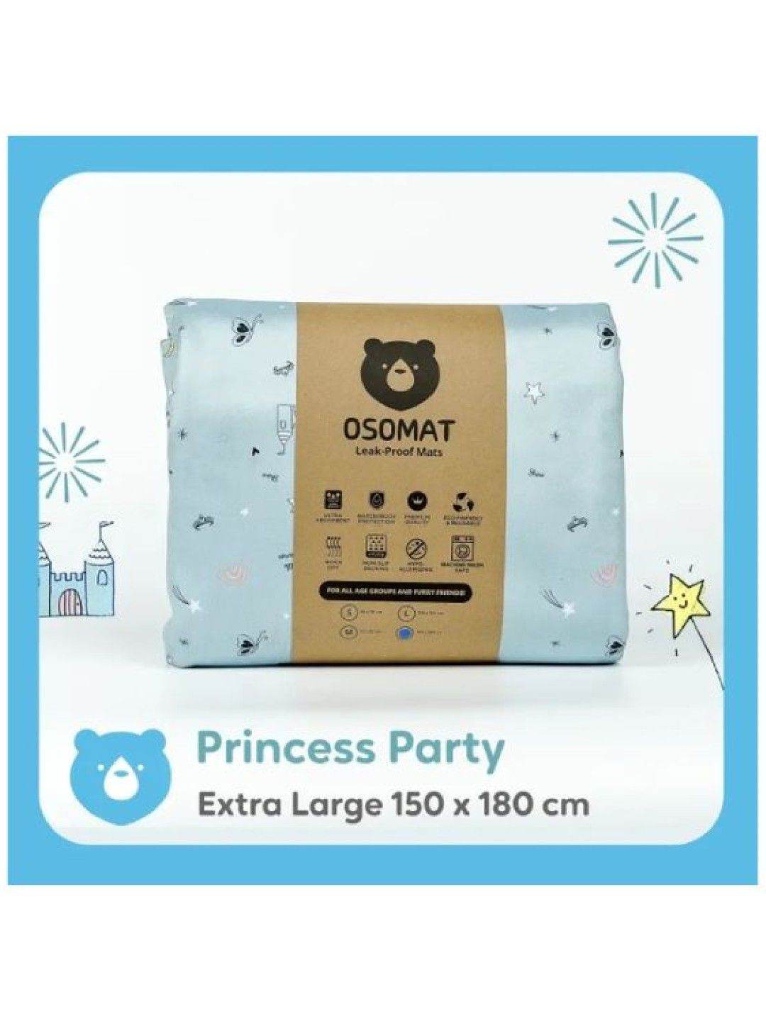 Osomat Leak Proof Mat (Girls) - XL (Princess Party- Image 2)