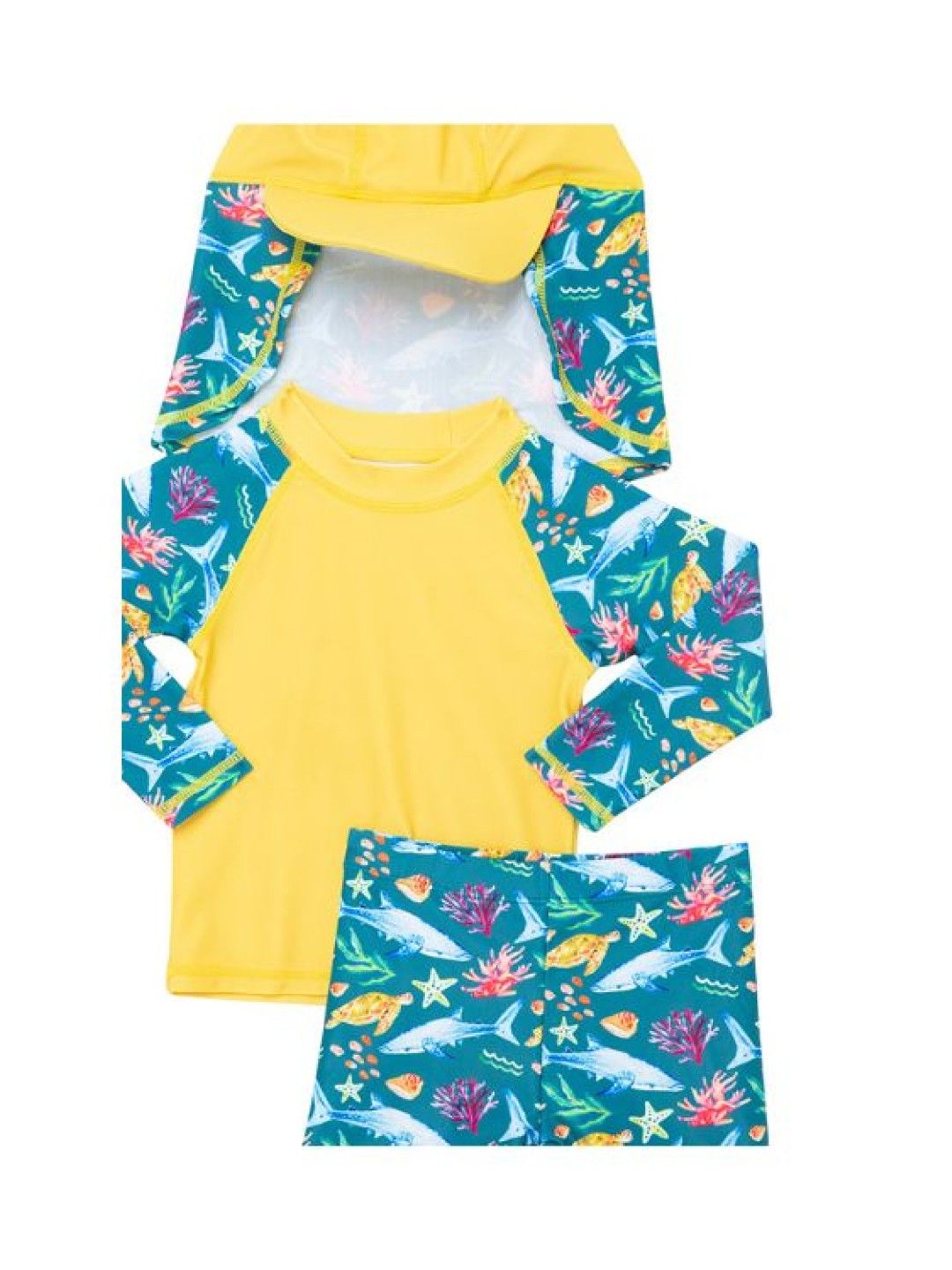 bean fashion Anina Rubio Siargao 3-Piece Long Sleeves Rashguard with Shorts and Cap (Yellow- Image 4)