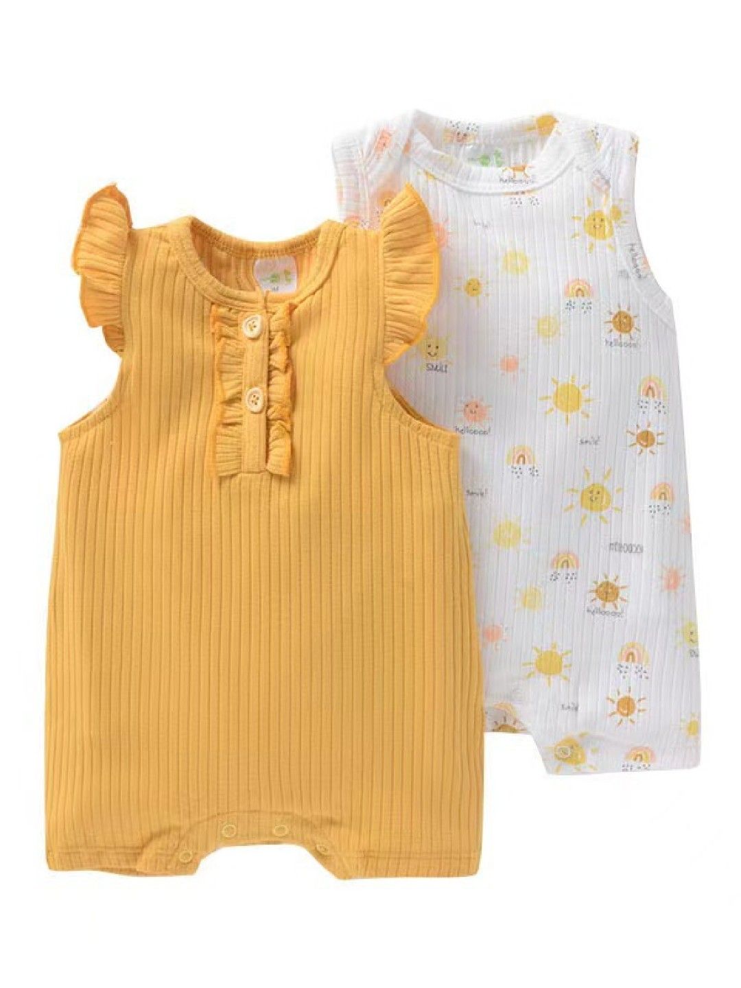 Cottonkind Yellow 2-Piece Sleeveless Rompers (Multicolor- Image 1)