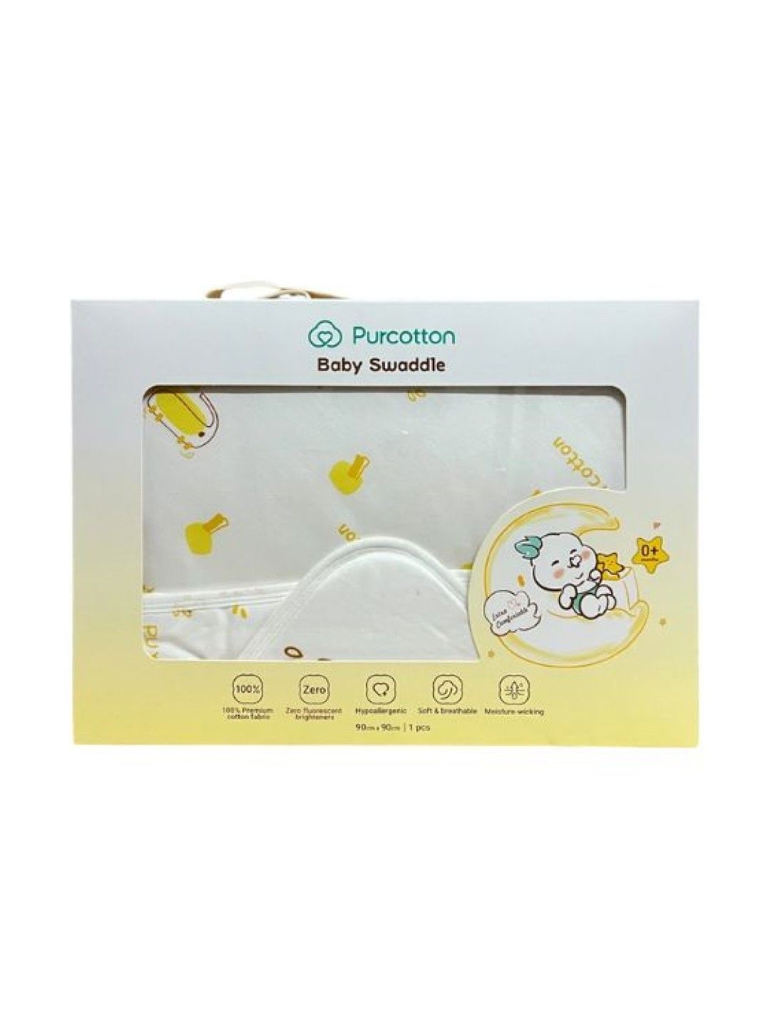 Purcotton Baby Swaddle (Yellow Elephant- Image 3)
