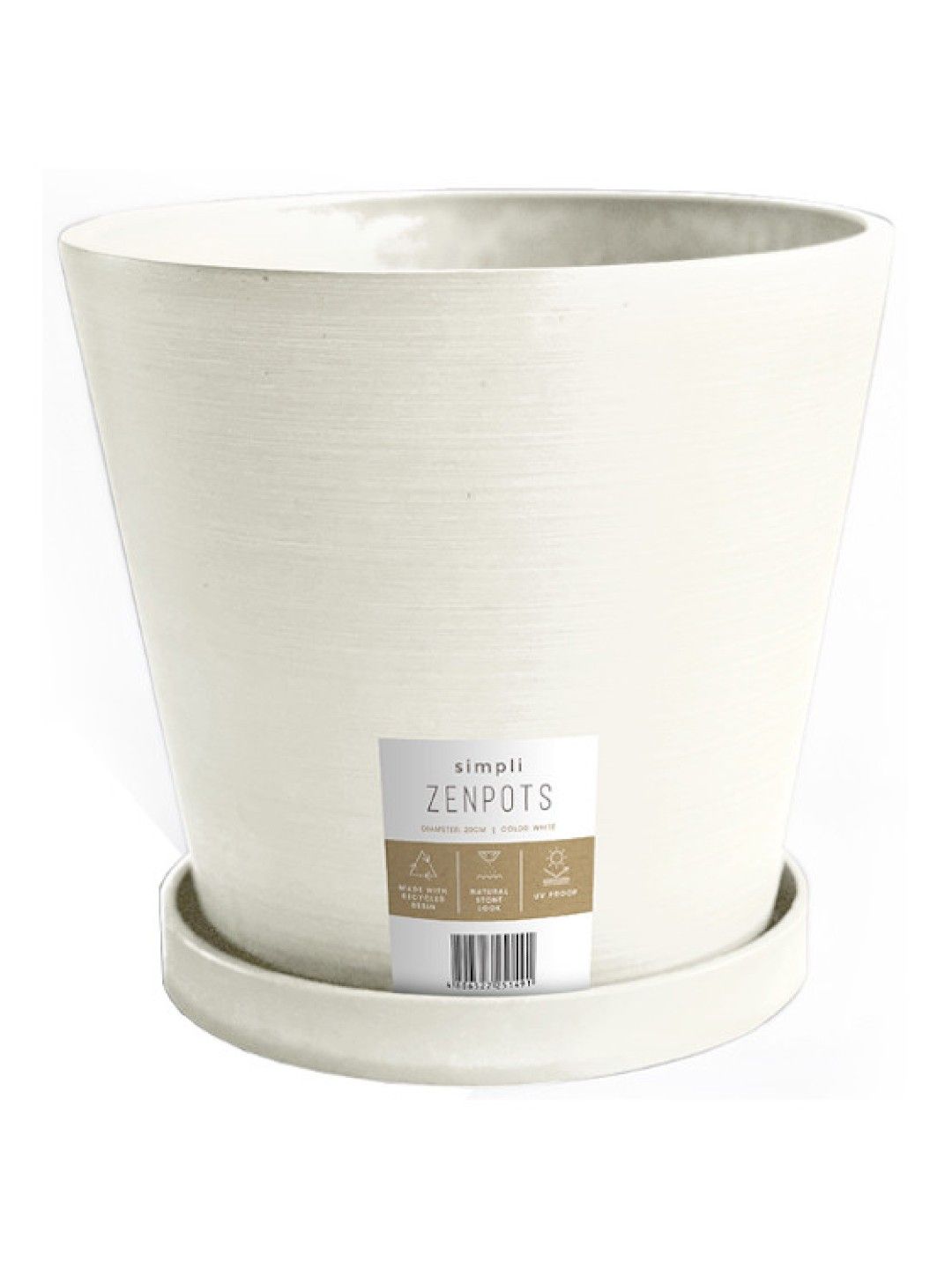 Zenpots Pot with Catch Plate (20cm) (White- Image 1)