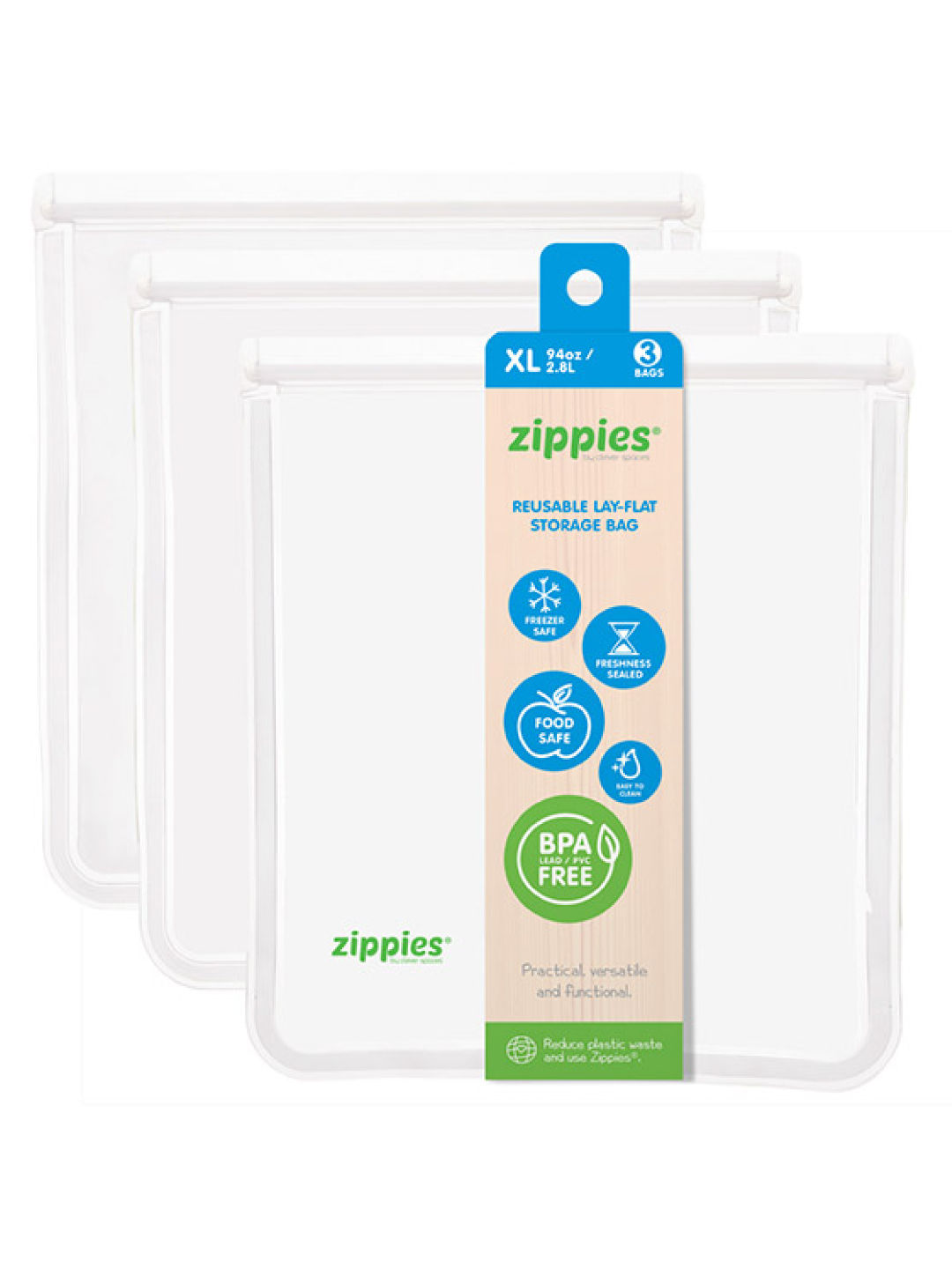 Zippies Original Reusable Lay Flat Bags XL - Bundle of 3