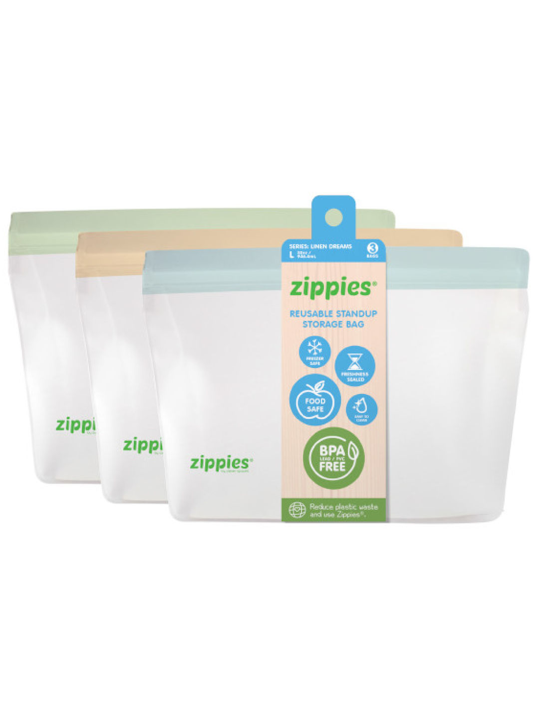 Zippies Linen Dreams Series Colored Standup Bags Large (Bundle of 3)
