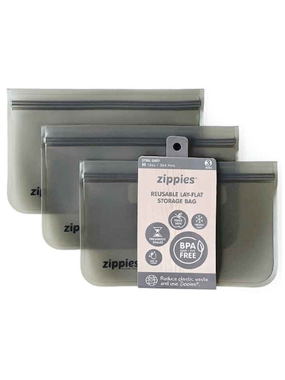 Zippies Steel Grey Reusable Lay Flat Storage Bags Medium (3s) (No Color- Image 1)