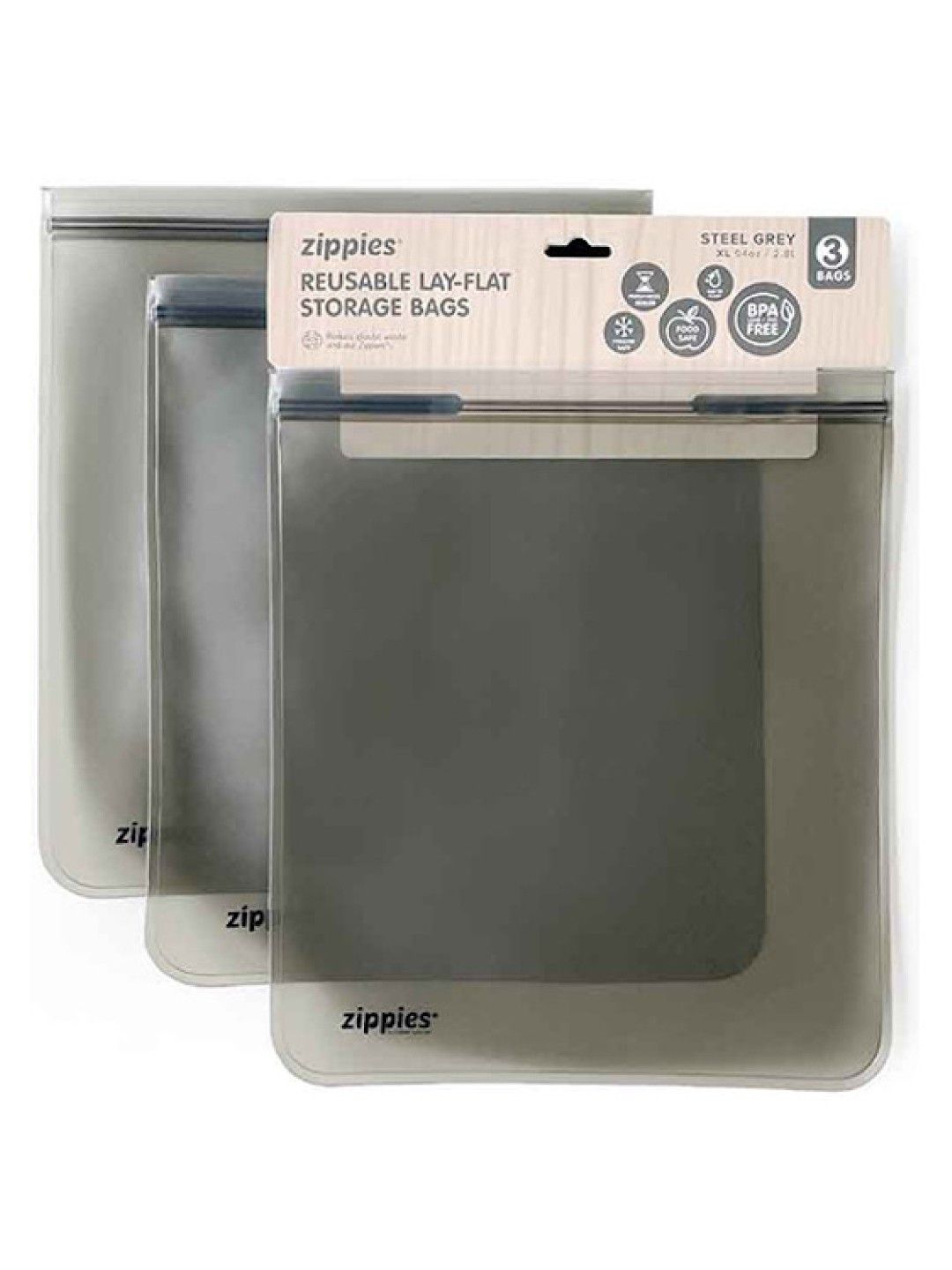 Zippies Steel Grey Reusable Lay Flat Storage Bags Extra Large (3s) (No Color- Image 1)