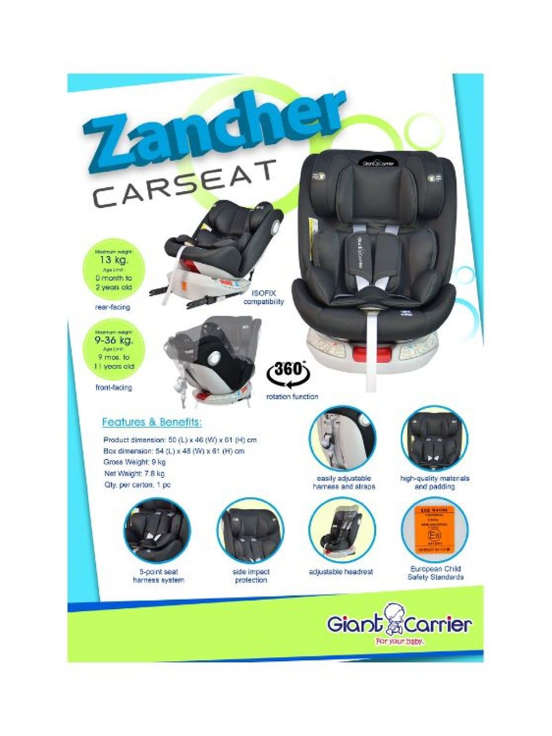 Giant Carrier Zancher Car Seat Isofix (Black- Image 2)