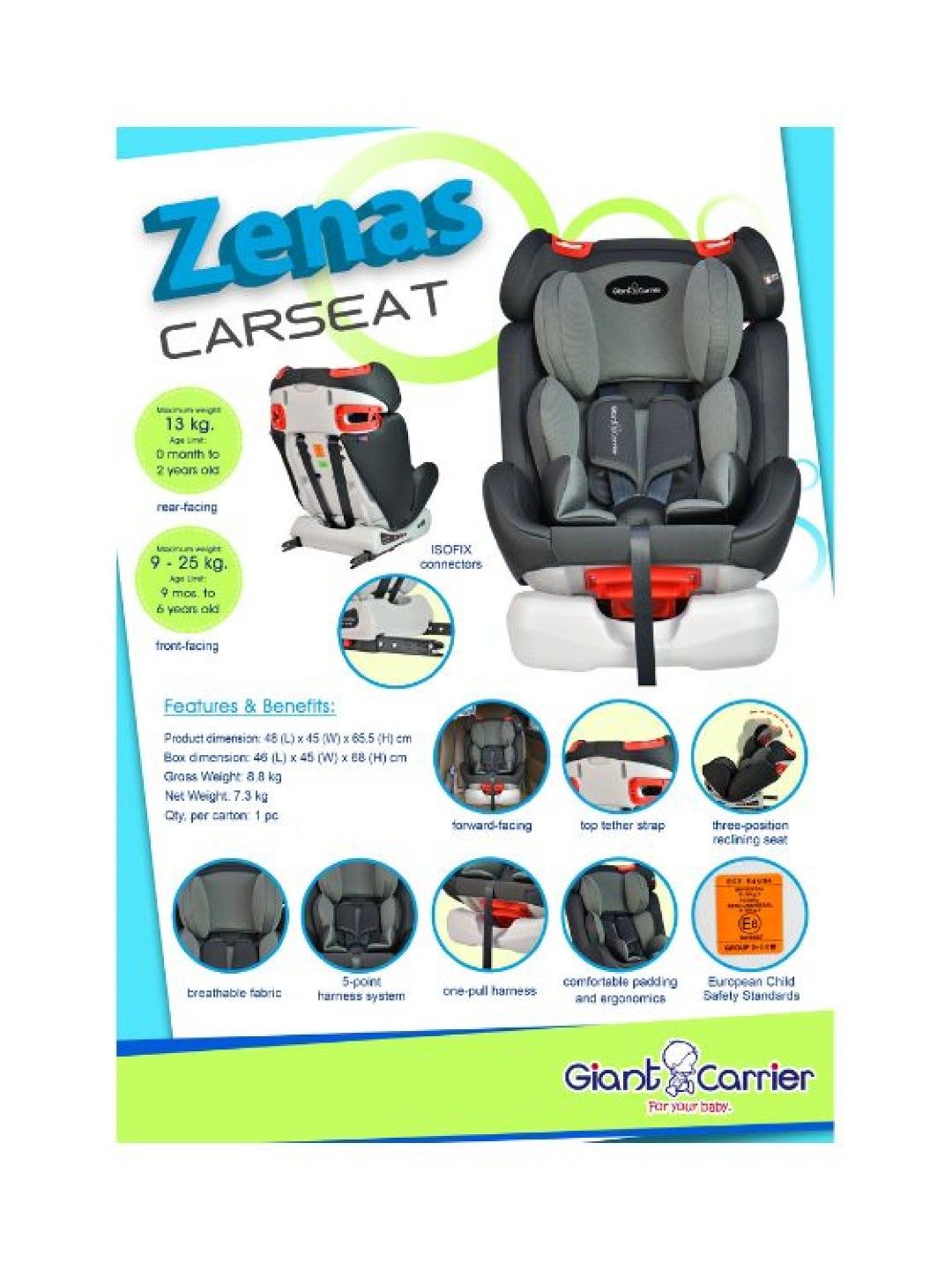Giant Carrier Zenas Car Seat Isofix (Black/Gray- Image 2)