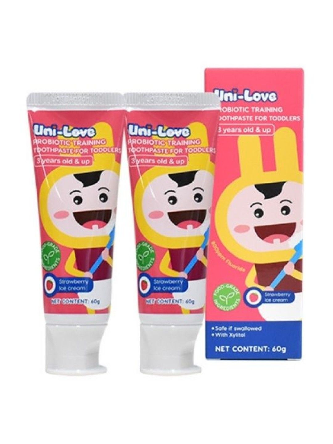 Uni-love Probiotic Training Toothpaste - Strawberry Ice Cream (2-Pack) (No Color- Image 1)