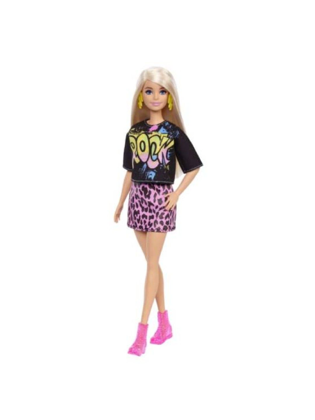 Barbie Fashionista Doll Original (#155 - Long Blonde Hair Wearing “Rock” Graphic T-Shirt- Image 1)