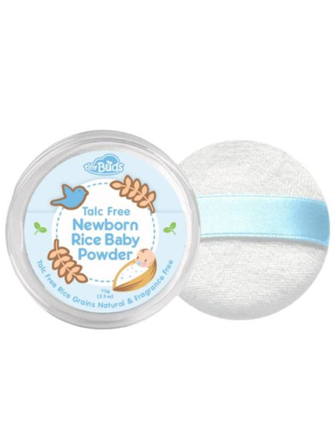 Tiny Buds Newborn Natural Rice Baby Powder with Puff (70g) (No Color- Image 1)