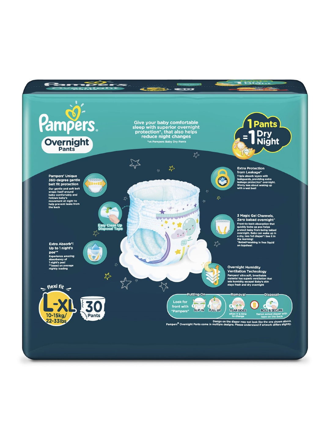 Pampers Overnight Pants Large 30s x 1 pack (30 pcs) (No Color- Image 2)