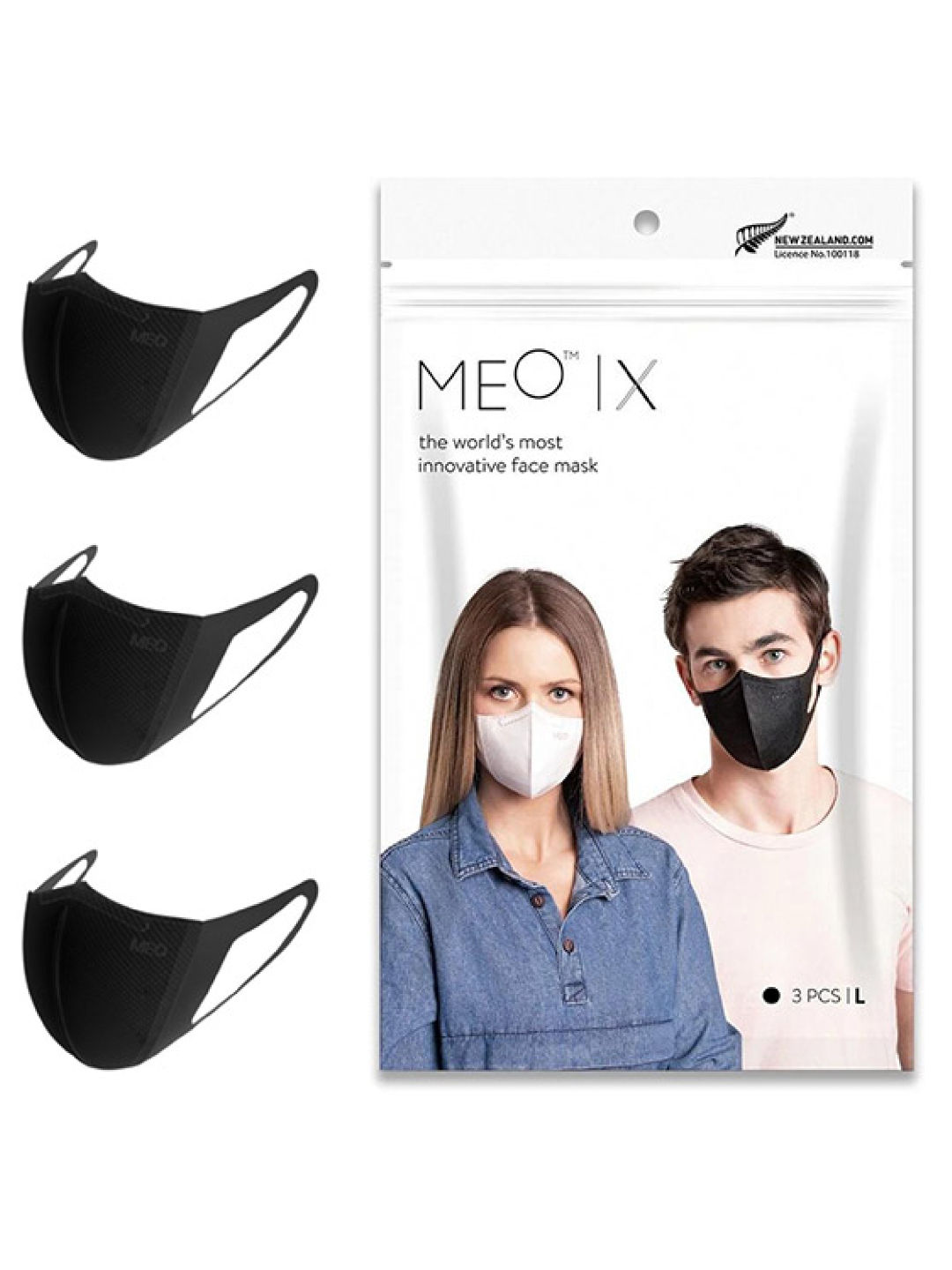 Meo Large Disposable Mask (Pack of 3) (Black- Image 2)