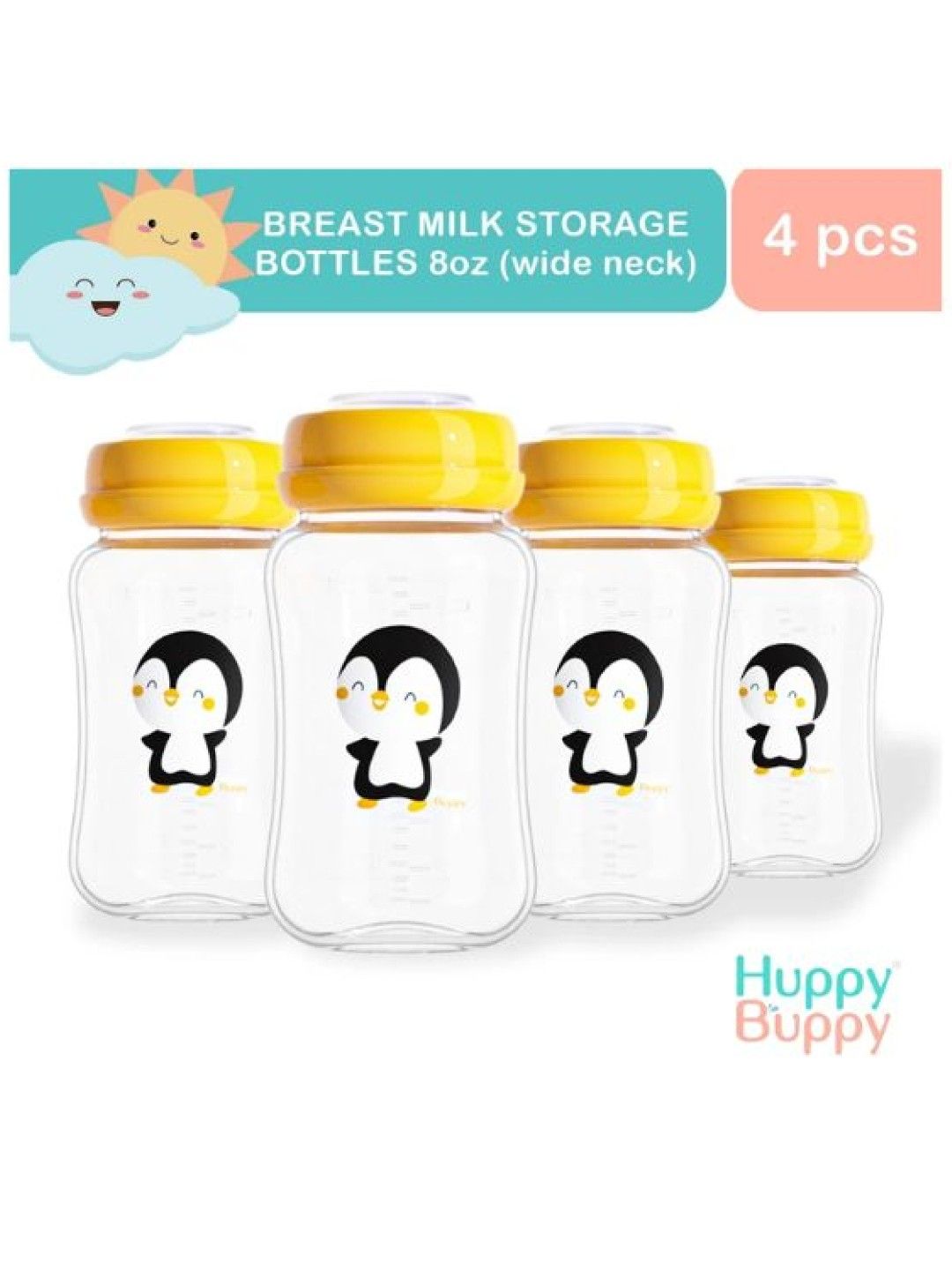 Huppy Buppy Breastmilk Storage Bottle - Wide Neck 8oz (4pcs) (No Color- Image 3)